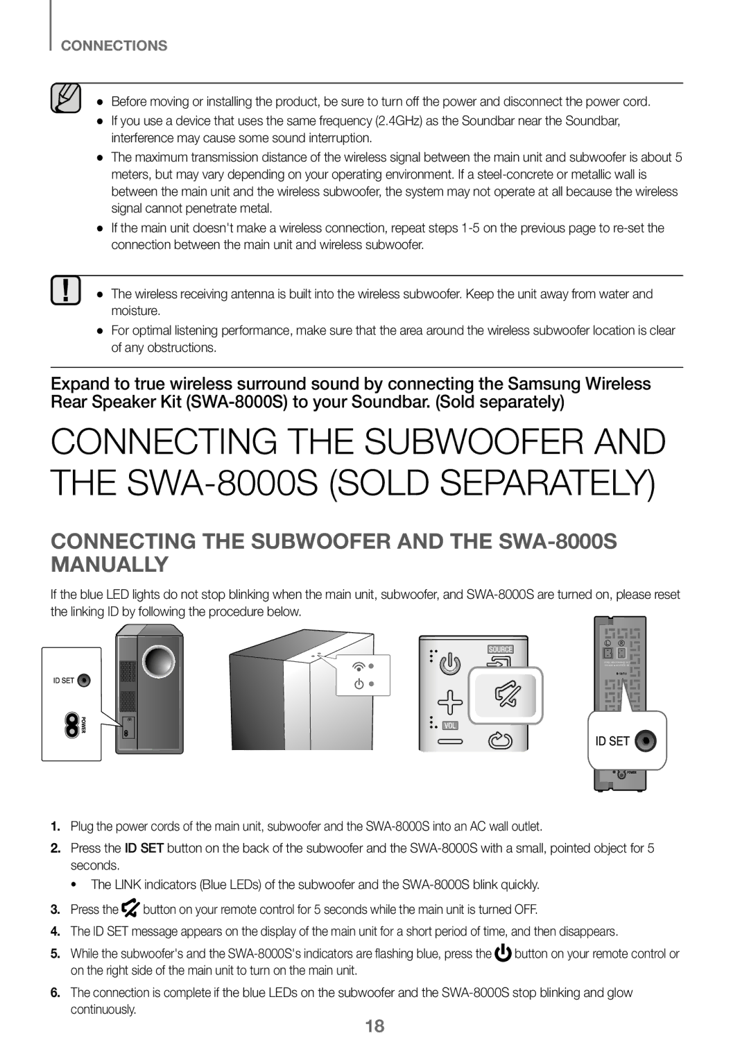 Samsung HW-J450/ZF, HW-K450/EN, HW-J450/EN, HW-K450/ZF manual Connecting the Subwoofer and the SWA-8000S Sold Separately 