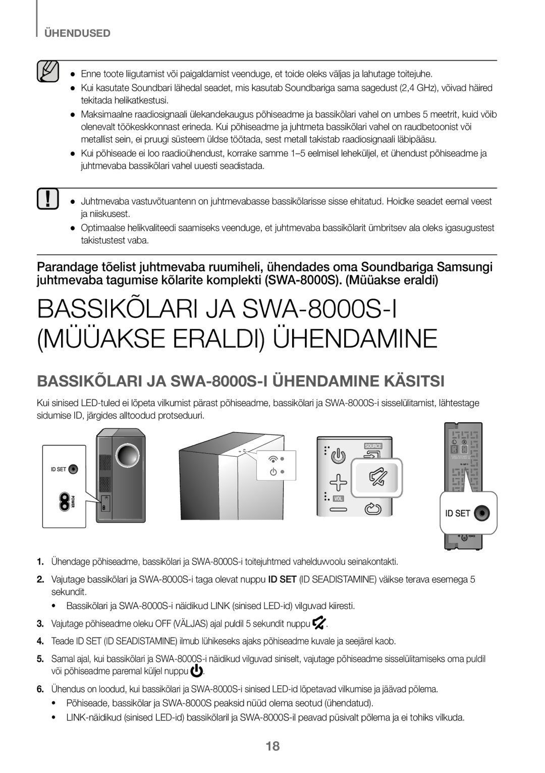 Samsung HW-K450/ZF Bassikõlari JA SWA-8000S-I Müüakse Eraldi Ühendamine, Bassikõlari JA SWA-8000S-I Ühendamine Käsitsi 