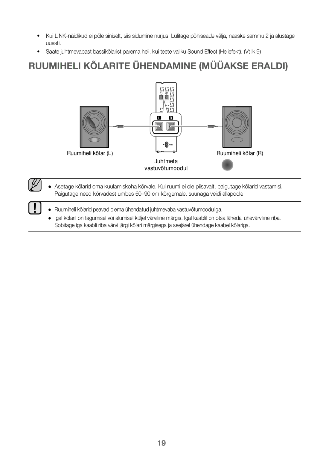 Samsung HW-K450/EN, HW-J450/EN, HW-J450/ZF, HW-K450/ZF manual Ruumiheli Kõlarite Ühendamine Müüakse Eraldi, Ruumiheli kõlar L 