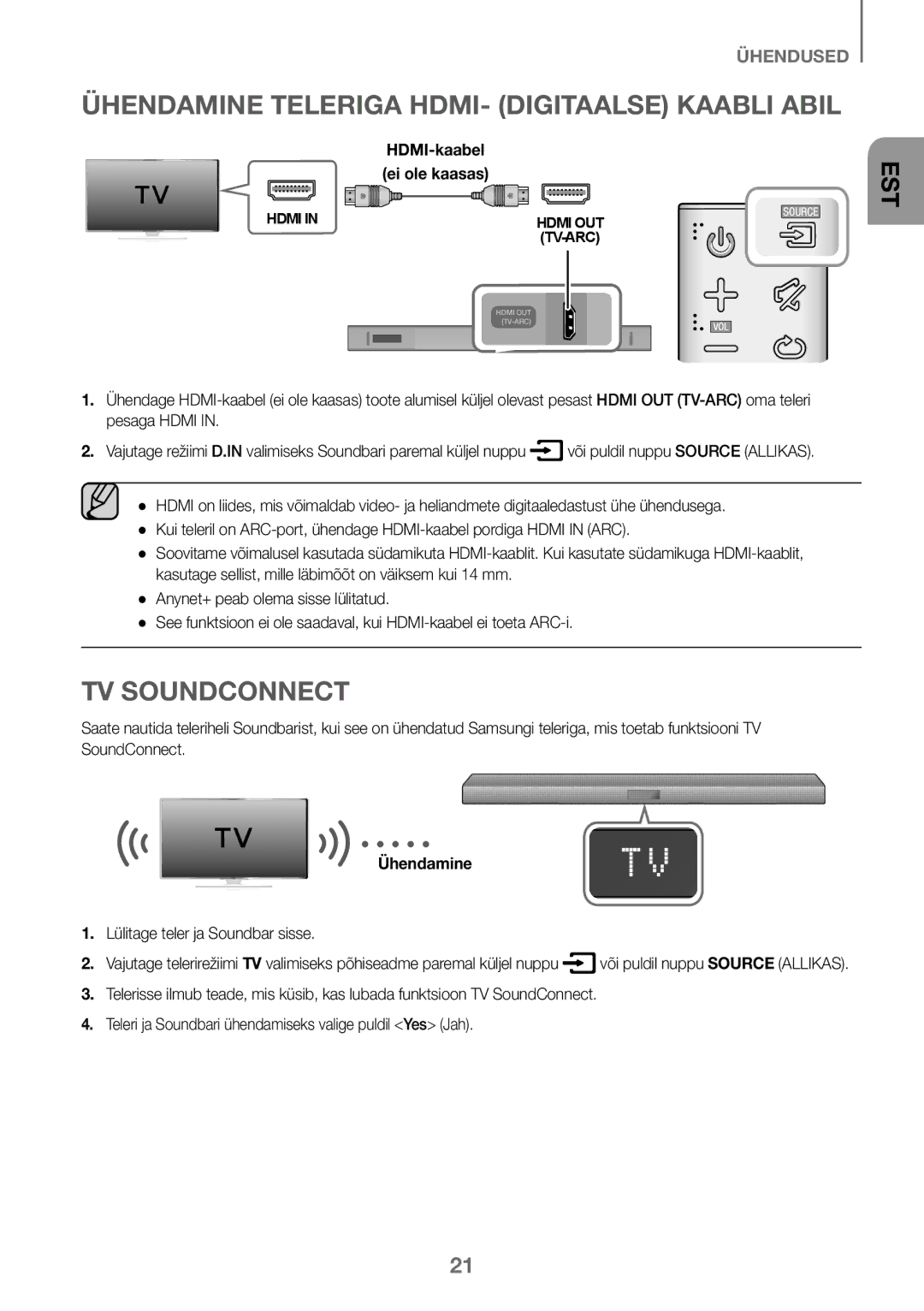 Samsung HW-J450/ZF, HW-K450/EN manual Ühendamine Teleriga HDMI- Digitaalse Kaabli Abil, Lülitage teler ja Soundbar sisse 