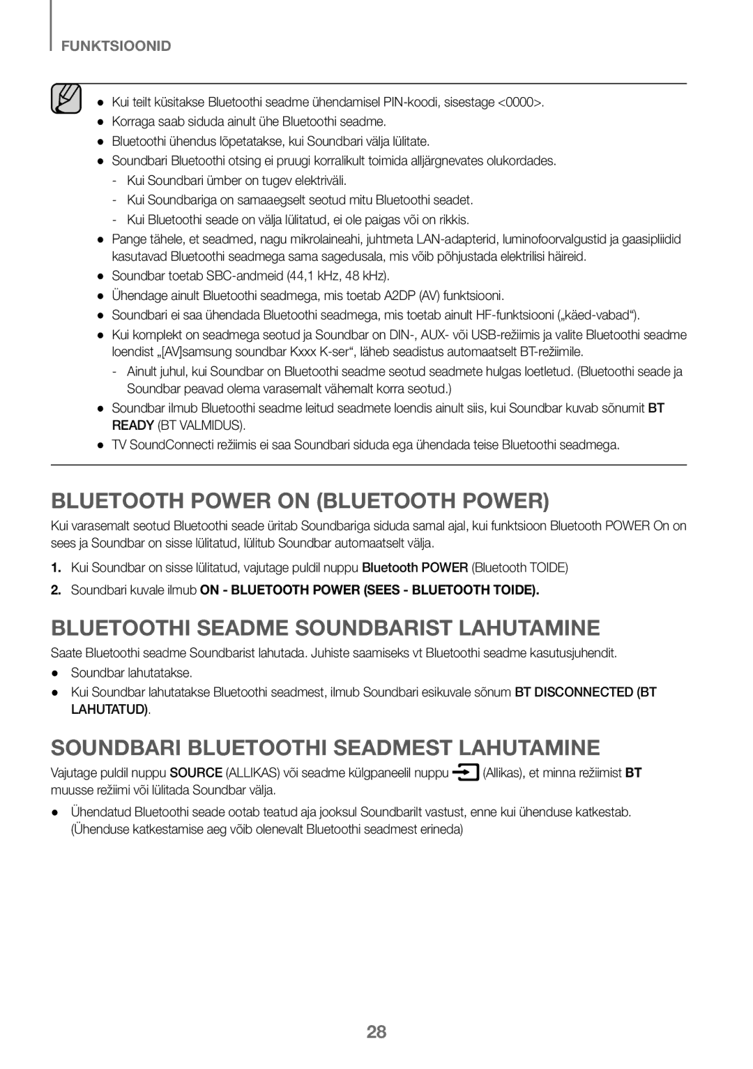 Samsung HW-J450/EN, HW-K450/EN manual Bluetoothi Seadme Soundbarist Lahutamine, Soundbari Bluetoothi Seadmest Lahutamine 