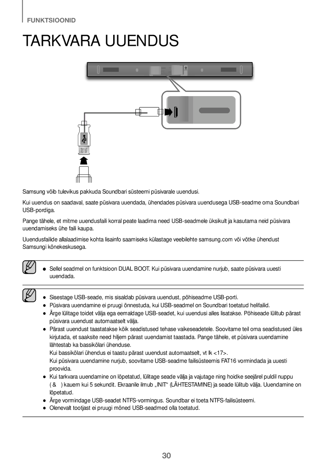 Samsung HW-K450/ZF, HW-K450/EN, HW-J450/EN, HW-J450/ZF manual Tarkvara Uuendus 