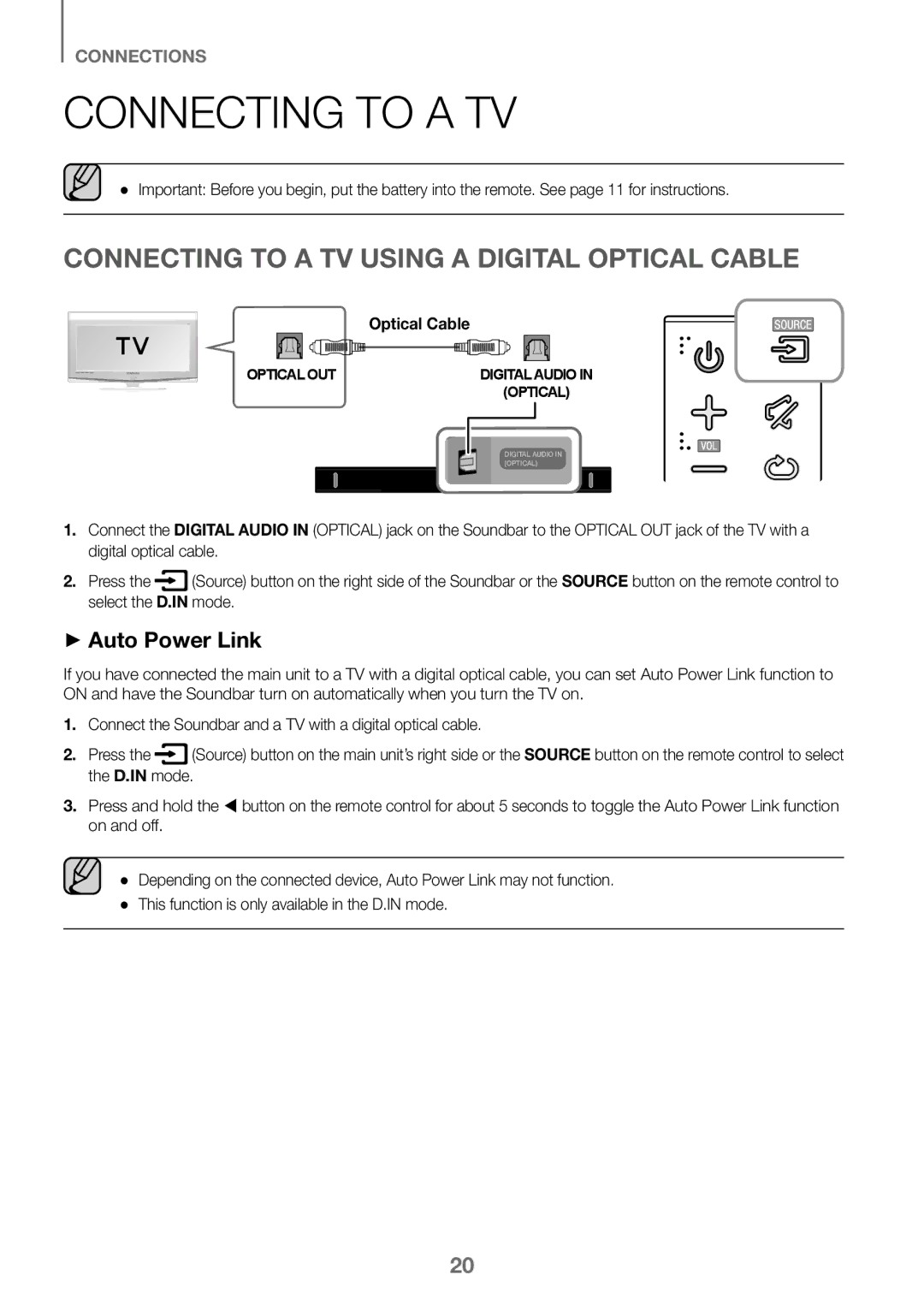 Samsung HW-K450/EN, HW-J450/EN, HW-J450/ZF manual Connecting to a TV Using a Digital Optical Cable, ++Auto Power Link 