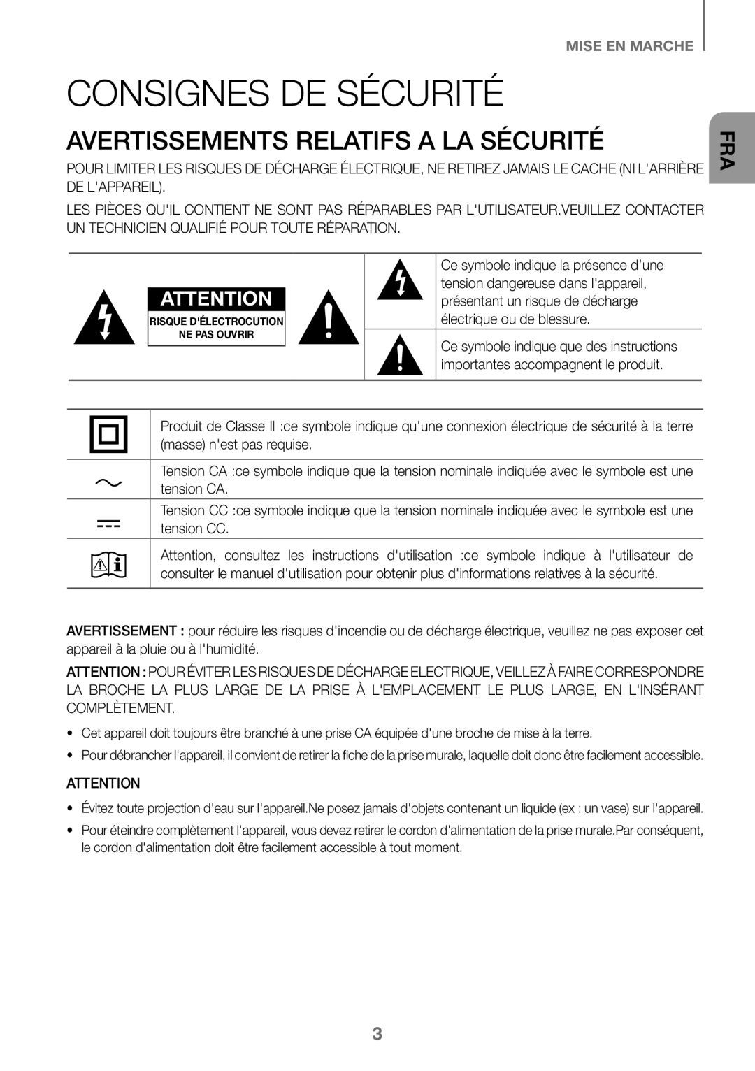 Samsung HW-J450/EN, HW-K450/EN, HW-J450/ZF, HW-K450/ZF manual Consignes DE Sécurité, Avertissements Relatifs a LA Sécurité 