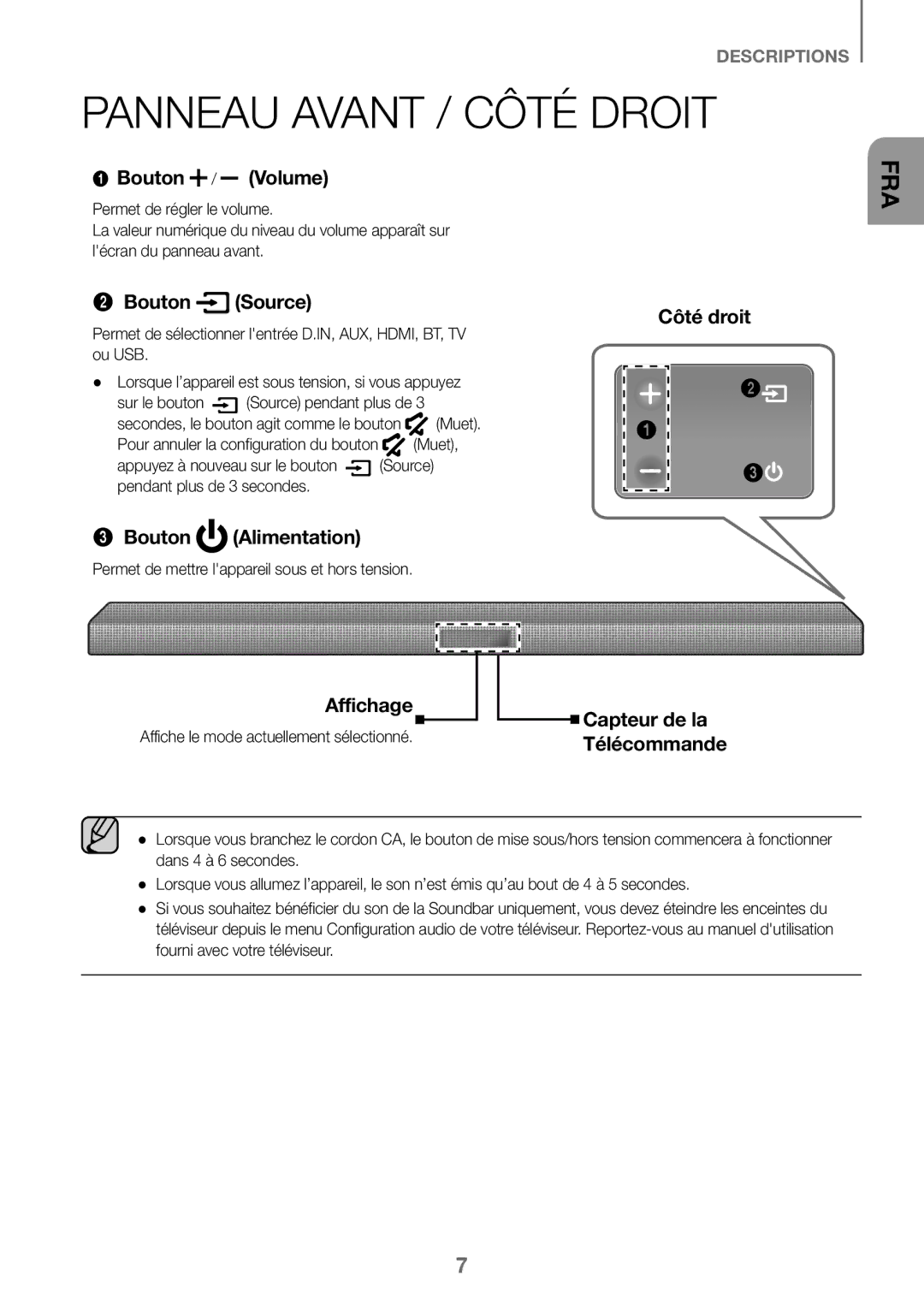 Samsung HW-J450/EN, HW-K450/EN, HW-J450/ZF, HW-K450/ZF manual Panneau Avant / Côté Droit 