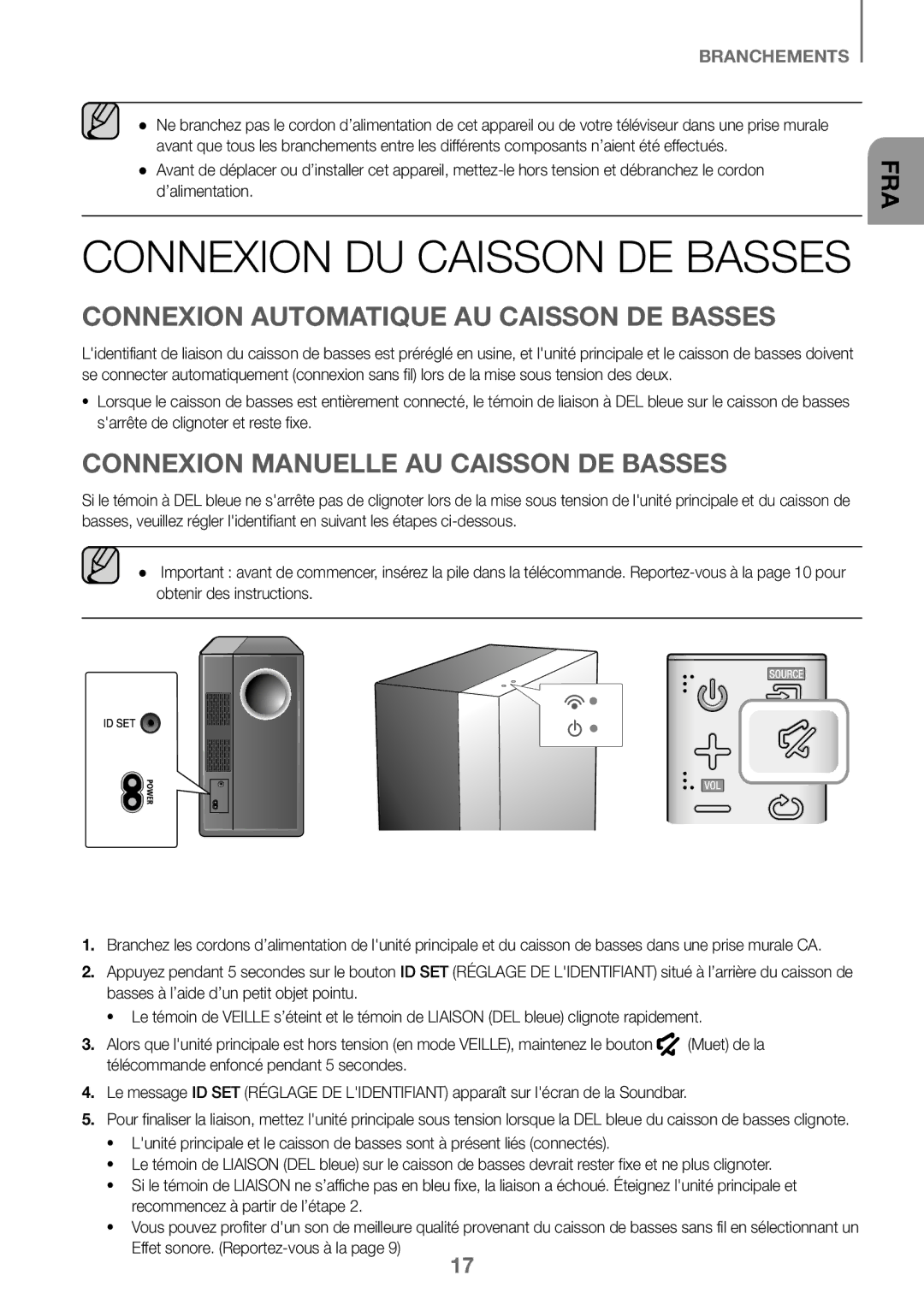 Samsung HW-K450/ZF, HW-K450/EN manual Connexion Automatique AU Caisson DE Basses, Connexion Manuelle AU Caisson DE Basses 