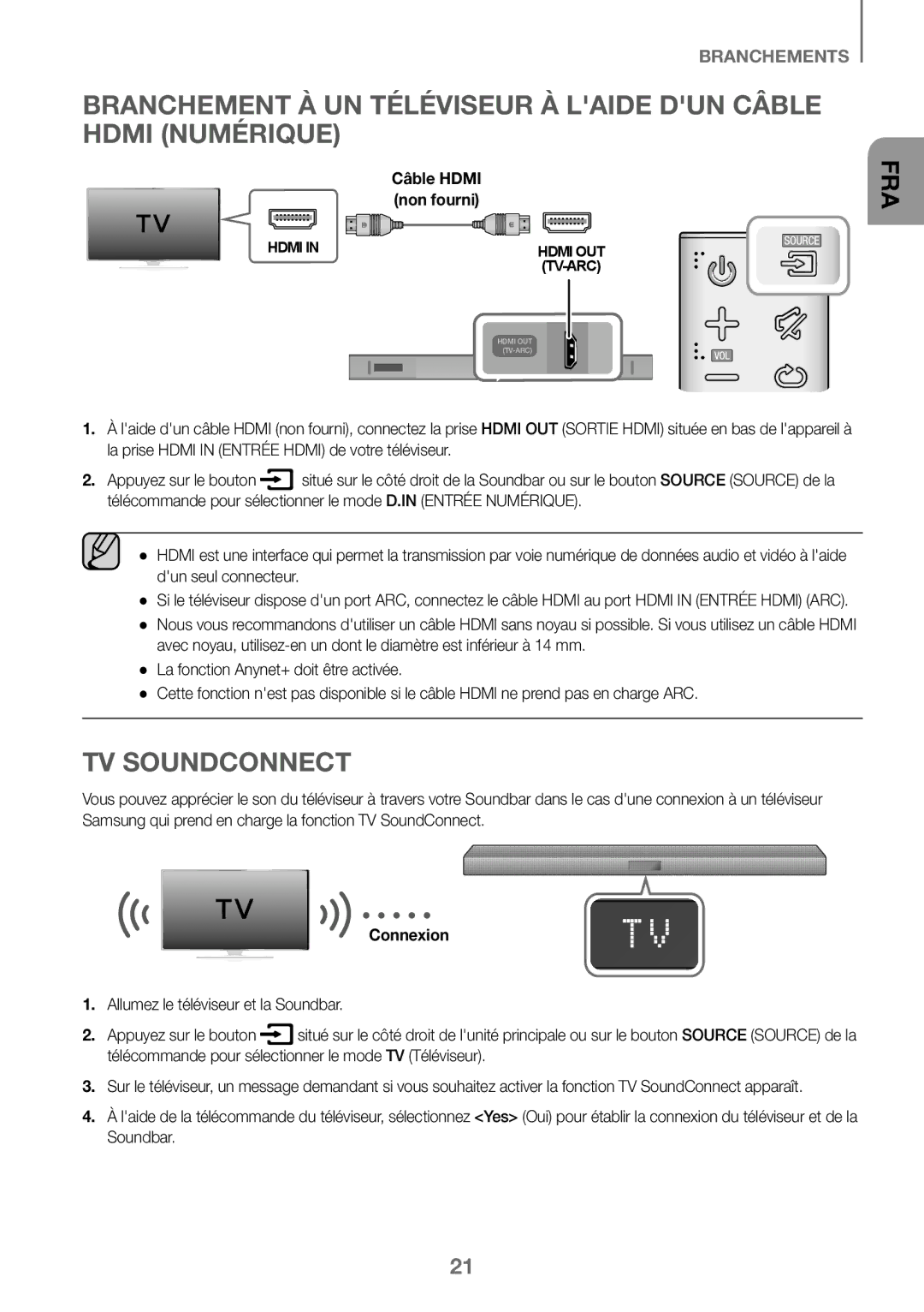 Samsung HW-K450/ZF, HW-K450/EN, HW-J450/EN manual Branchement À UN Téléviseur À Laide DUN Câble Hdmi Numérique, Connexion 