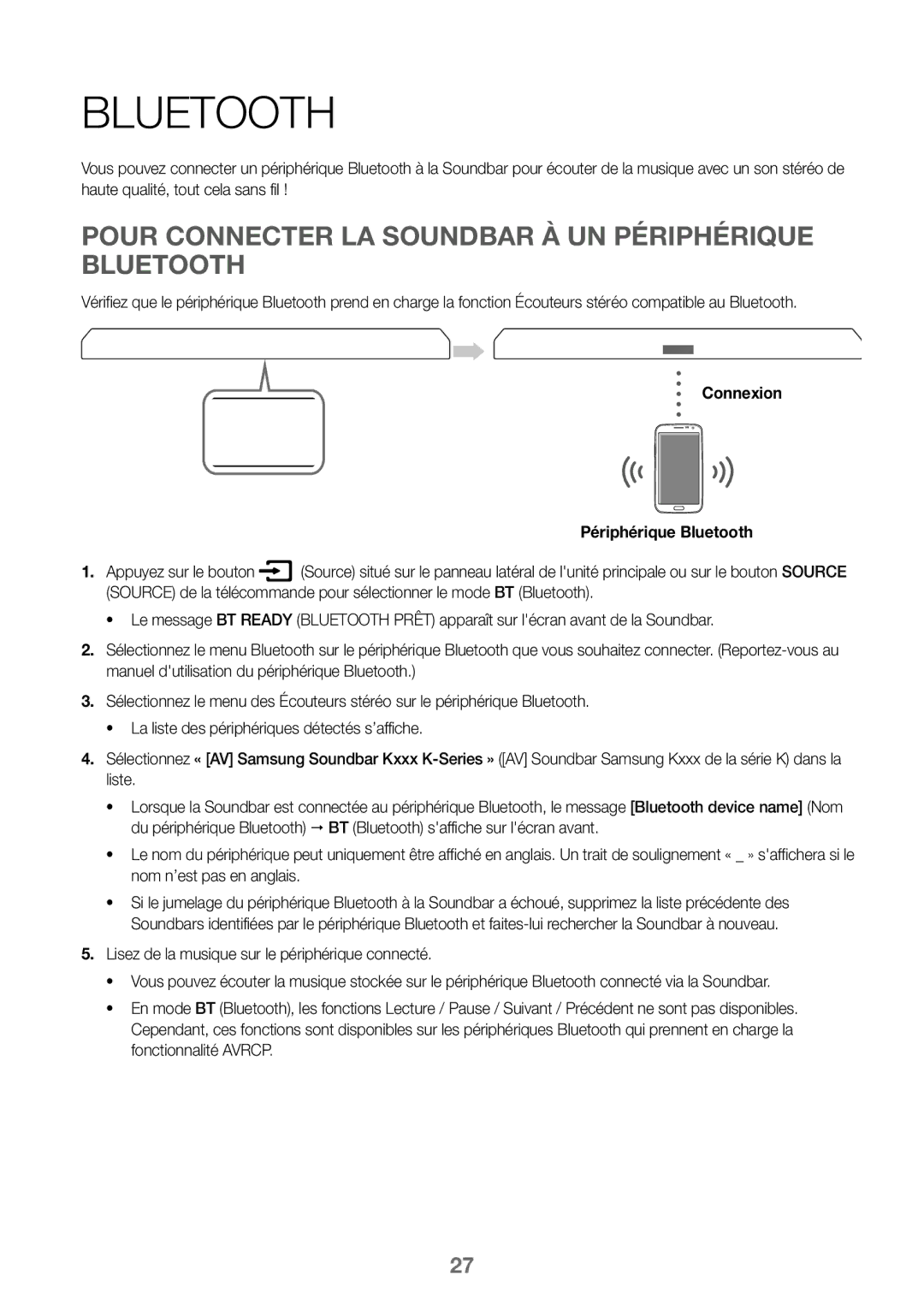 Samsung HW-J450/EN, HW-K450/EN, HW-J450/ZF, HW-K450/ZF manual Pour Connecter LA Soundbar À UN Périphérique Bluetooth 