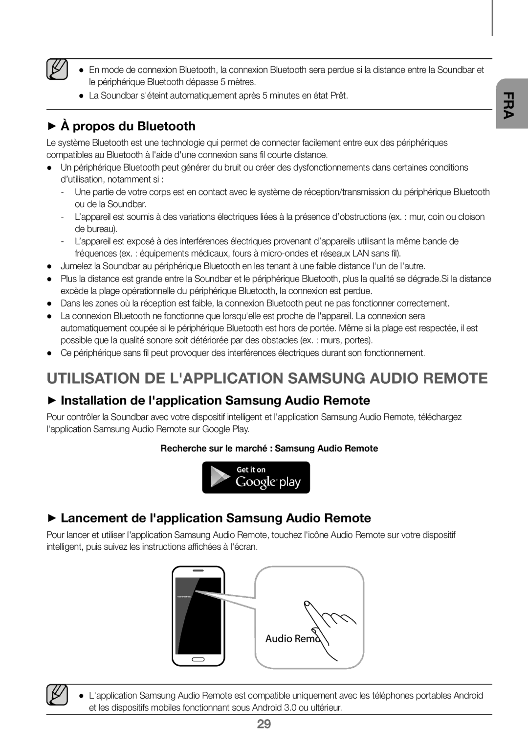 Samsung HW-K450/ZF, HW-K450/EN, HW-J450/EN manual ++À propos du Bluetooth, ++Lancement de lapplication Samsung Audio Remote 