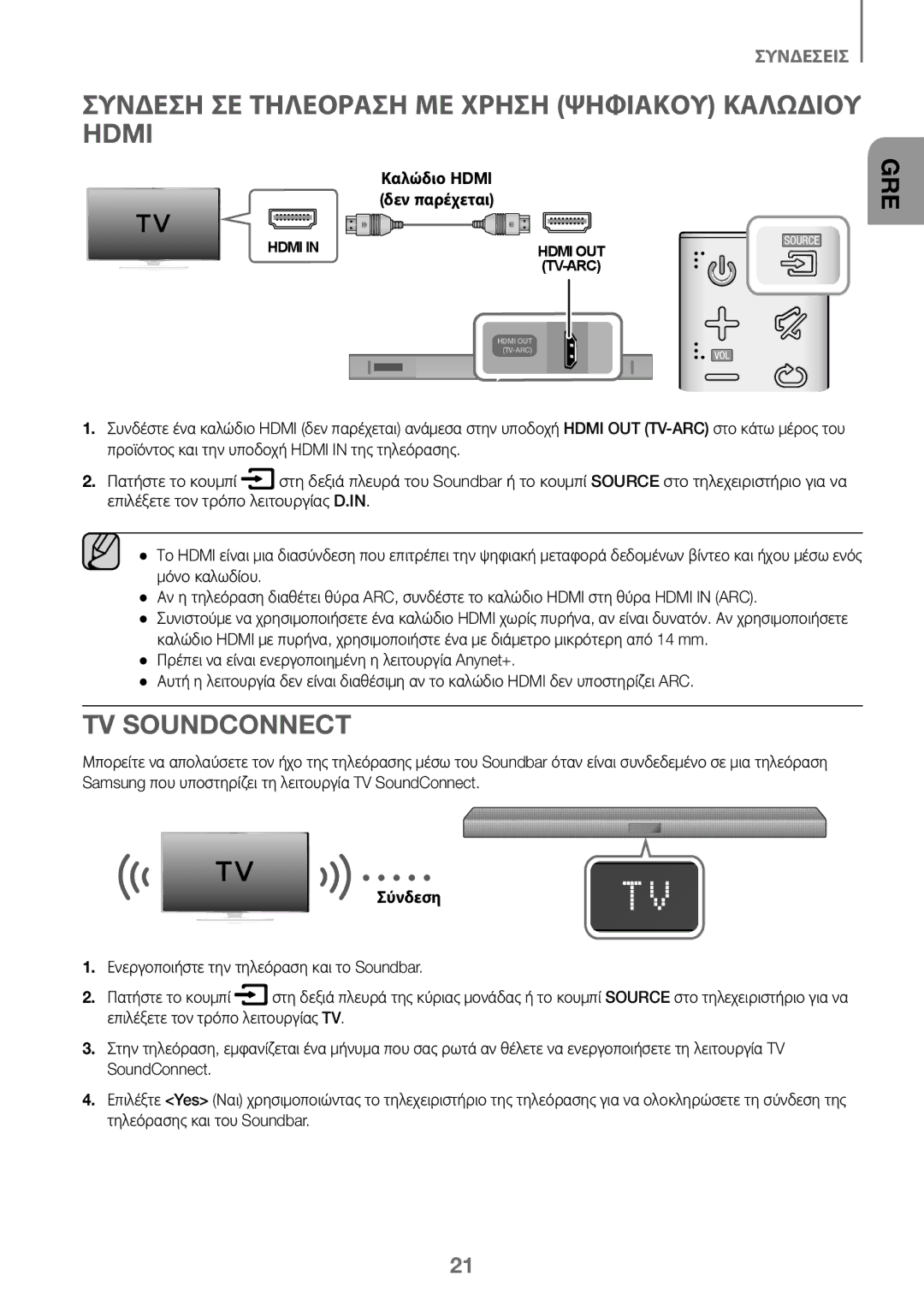 Samsung HW-K450/EN, HW-J450/EN, HW-J450/ZF, HW-K450/ZF manual Συνδεση ΣΕ Τηλεοραση ΜΕ Χρηση Ψηφιακου Καλωδιου Hdmi, Σύνδεση 