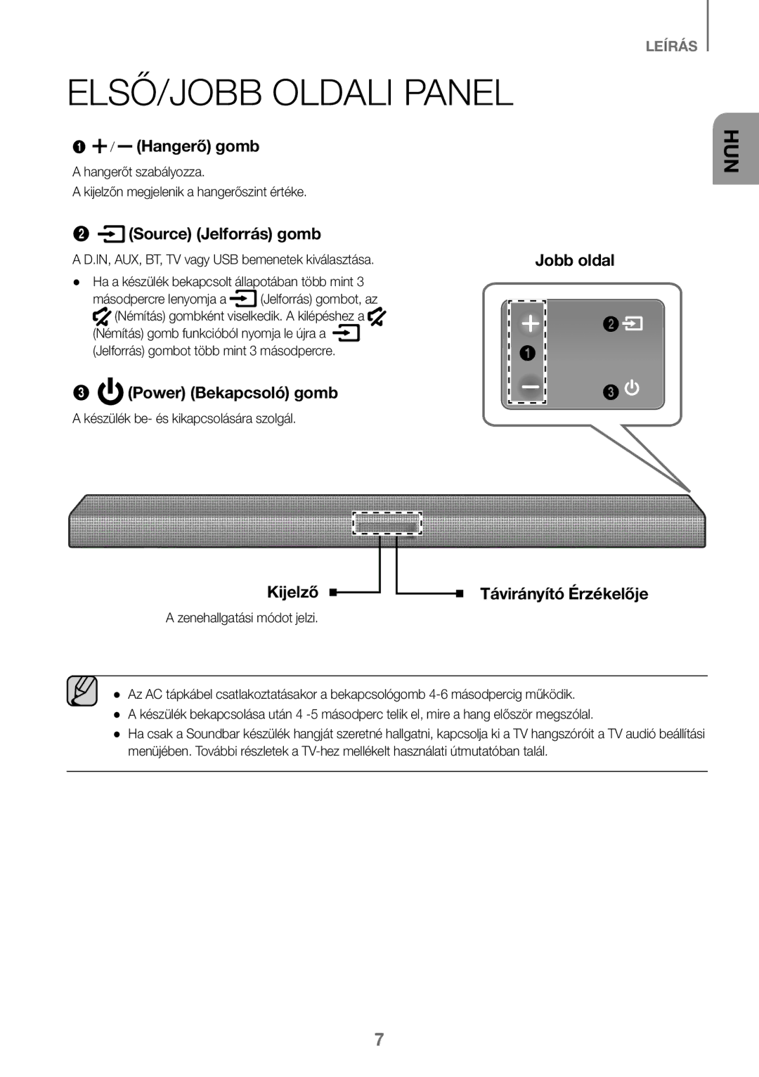 Samsung HW-K450/ZF, HW-K450/EN, HW-J450/EN, HW-J450/ZF manual ELSŐ/JOBB Oldali Panel 