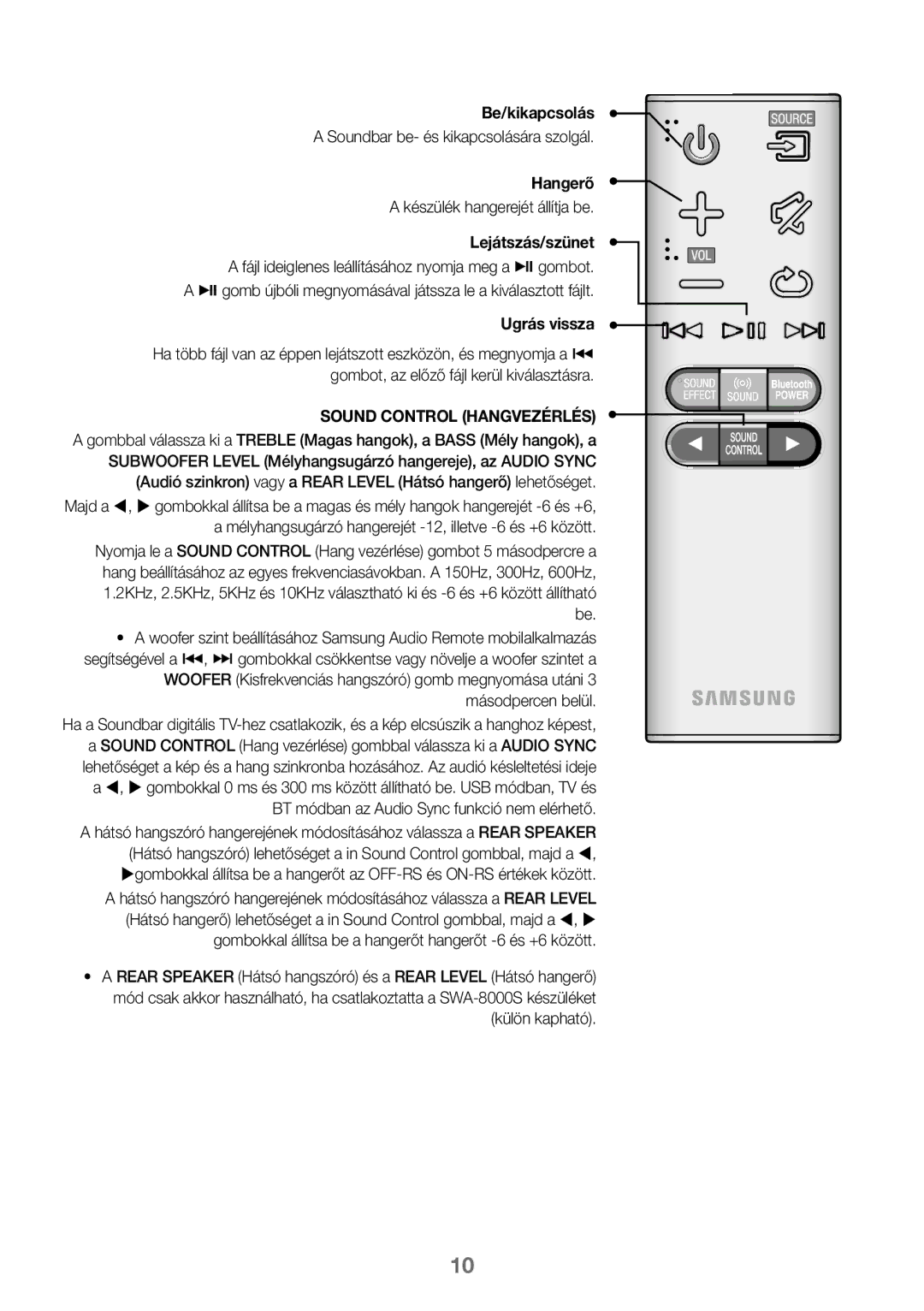 Samsung HW-J450/ZF, HW-K450/EN, HW-J450/EN, HW-K450/ZF Be/kikapcsolás, Soundbar be- és kikapcsolására szolgál, Ugrás vissza 