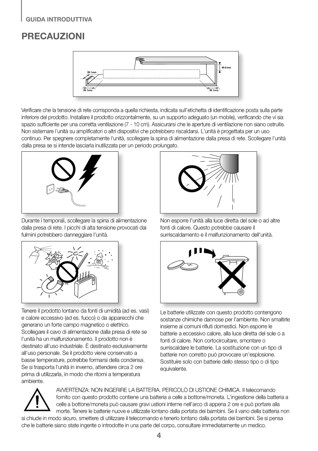 Samsung HW-J450/EN, HW-K450/EN, HW-J450/ZF, HW-K450/ZF manual Precauzioni 