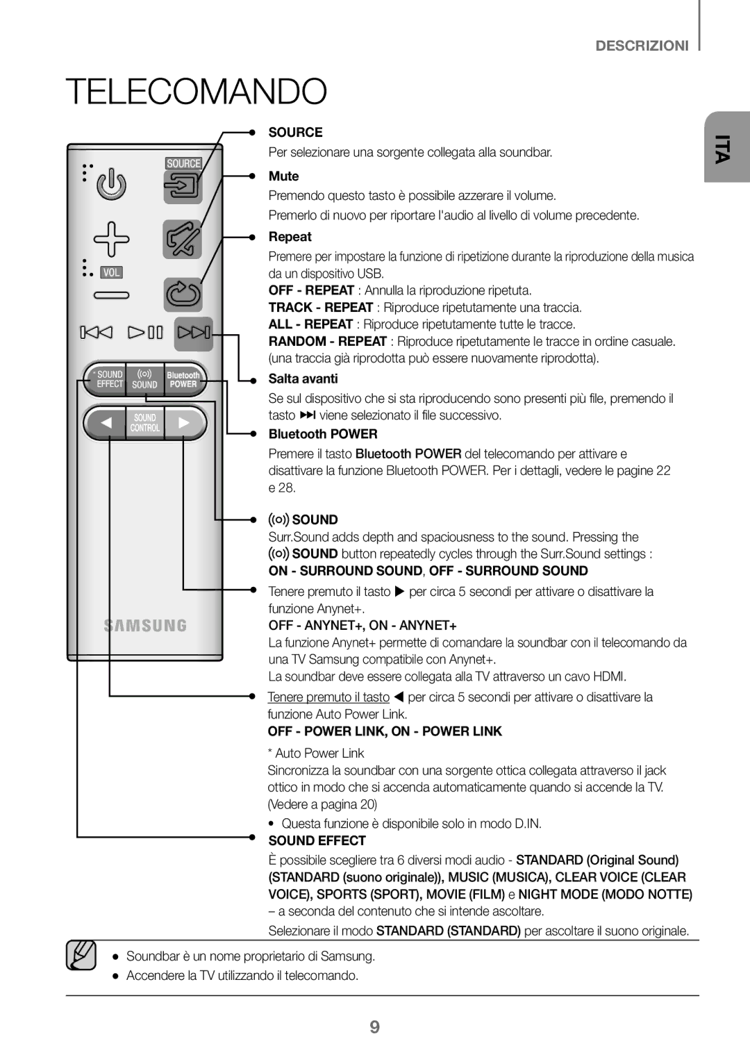 Samsung HW-J450/ZF, HW-K450/EN, HW-J450/EN, HW-K450/ZF manual Telecomando, Salta avanti 