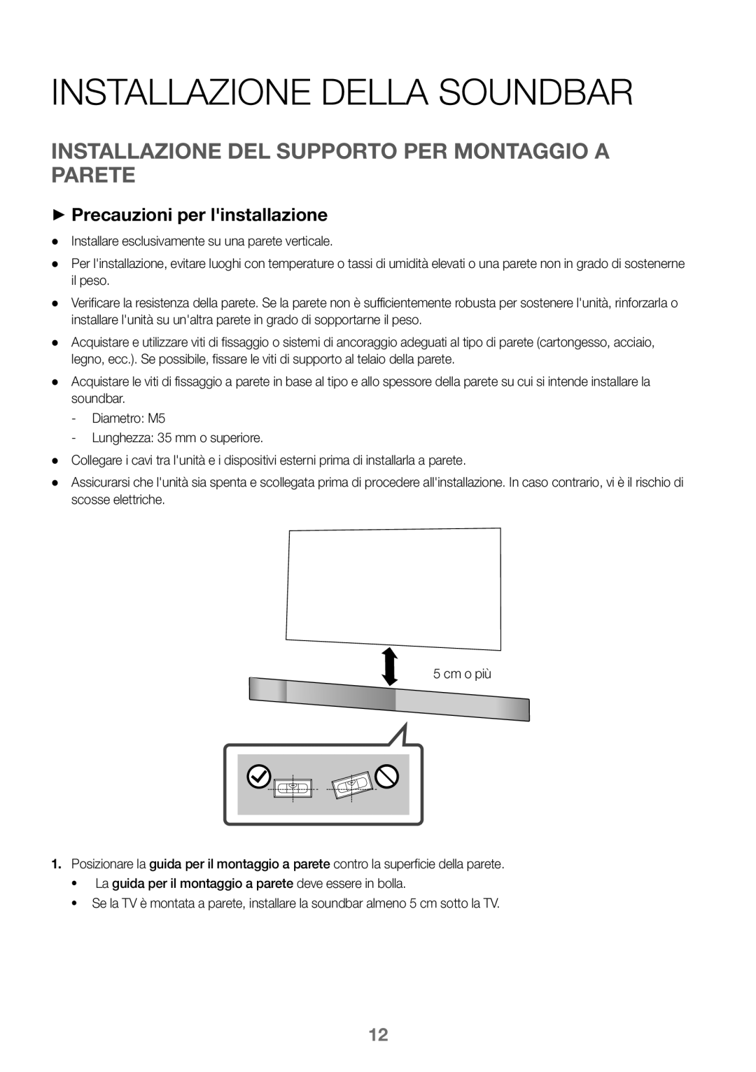 Samsung HW-J450/EN, HW-K450/EN, HW-J450/ZF Installazione Della Soundbar, Installazione DEL Supporto PER Montaggio a Parete 