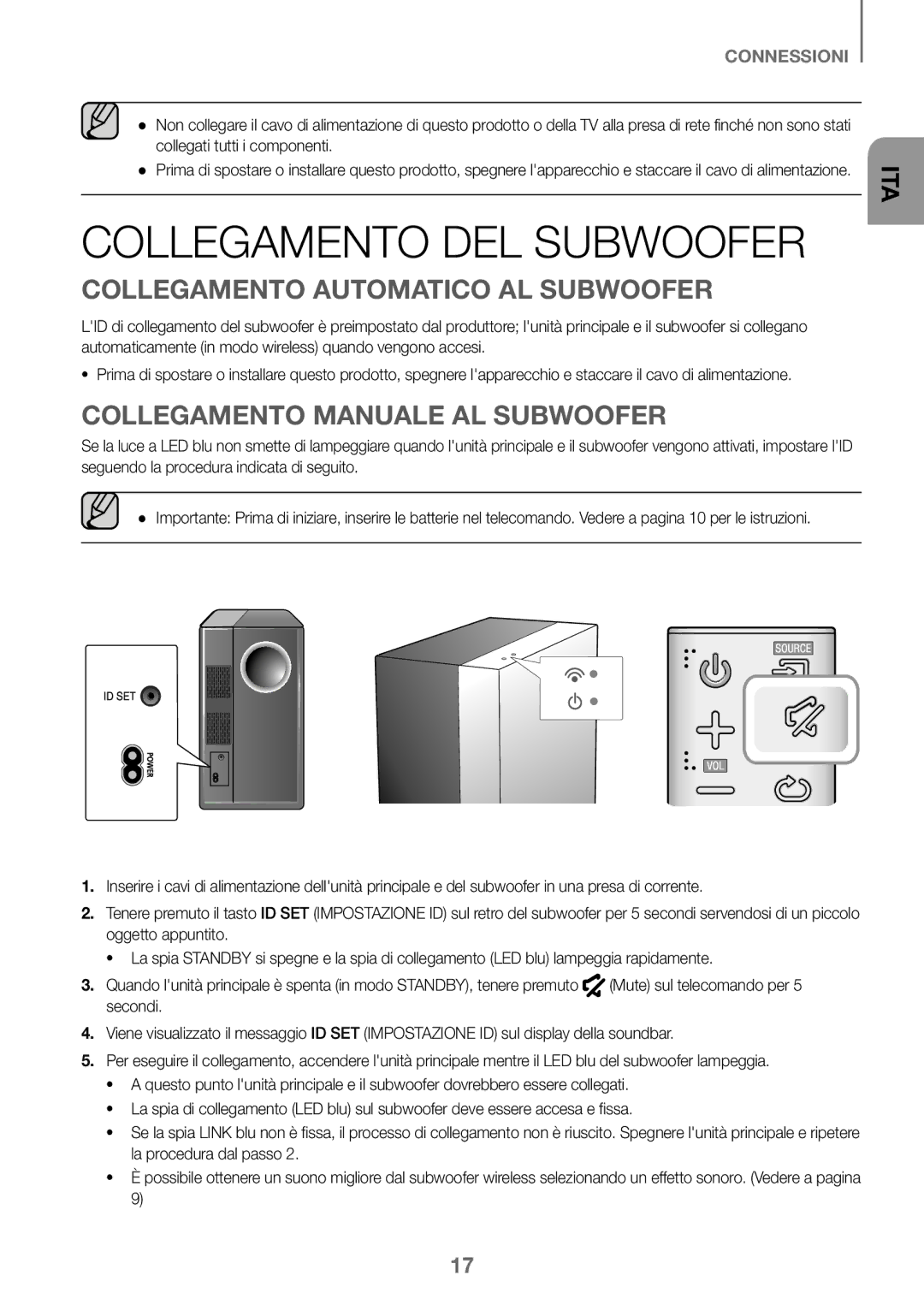 Samsung HW-J450/ZF Collegamento DEL Subwoofer, Collegamento Automatico AL Subwoofer, Collegamento Manuale AL Subwoofer 