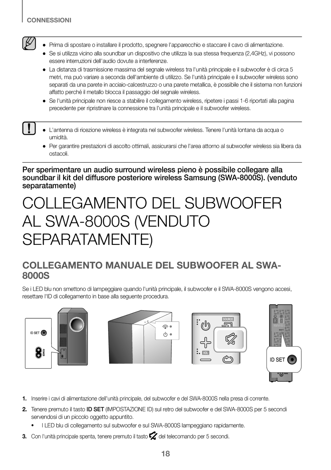 Samsung HW-K450/ZF, HW-K450/EN, HW-J450/EN, HW-J450/ZF manual Collegamento Manuale DEL Subwoofer AL SWA- 8000S 