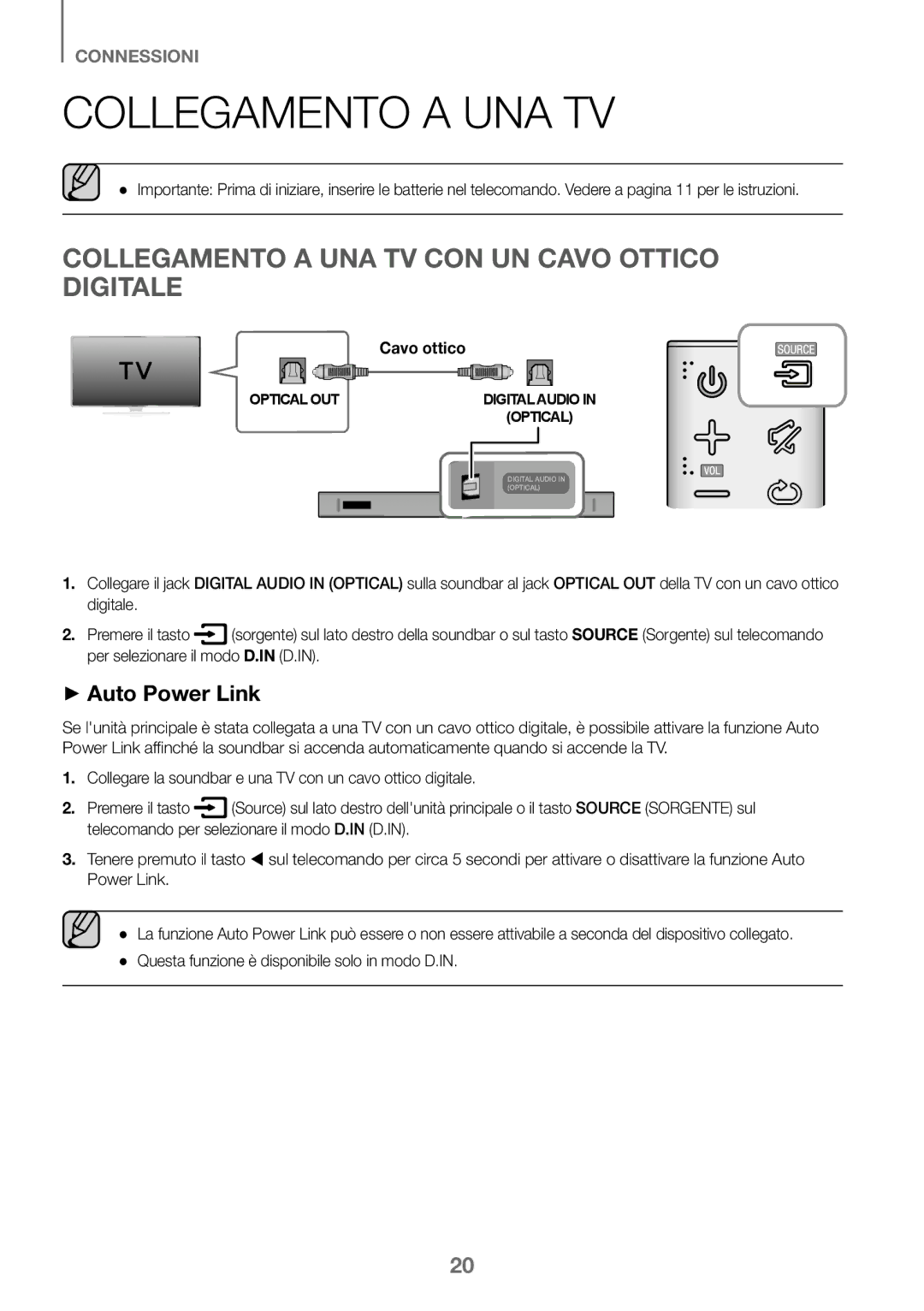 Samsung HW-J450/EN, HW-K450/EN, HW-J450/ZF, HW-K450/ZF manual Collegamento a UNA TV CON UN Cavo Ottico Digitale 