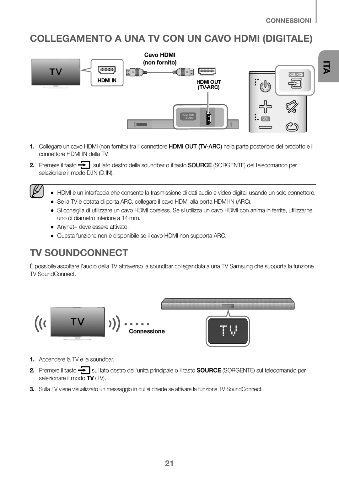 Samsung HW-J450/ZF, HW-K450/EN, HW-J450/EN, HW-K450/ZF manual Collegamento a UNA TV CON UN Cavo Hdmi Digitale, Connessione 