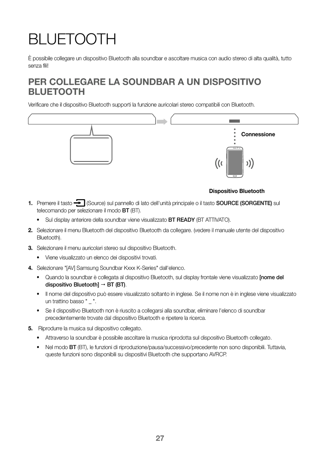 Samsung HW-K450/EN PER Collegare LA Soundbar a UN Dispositivo Bluetooth, Riprodurre la musica sul dispositivo collegato 