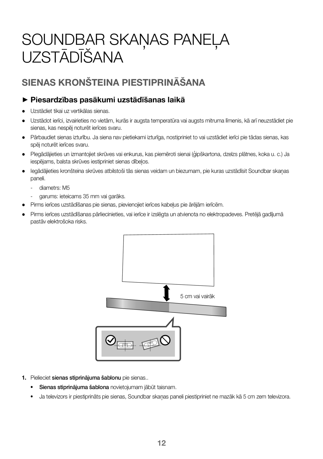 Samsung HW-J450/ZF, HW-K450/EN, HW-J450/EN, HW-K450/ZF Soundbar Skaņas Paneļa Uzstādīšana, Sienas Kronšteina Piestiprināšana 