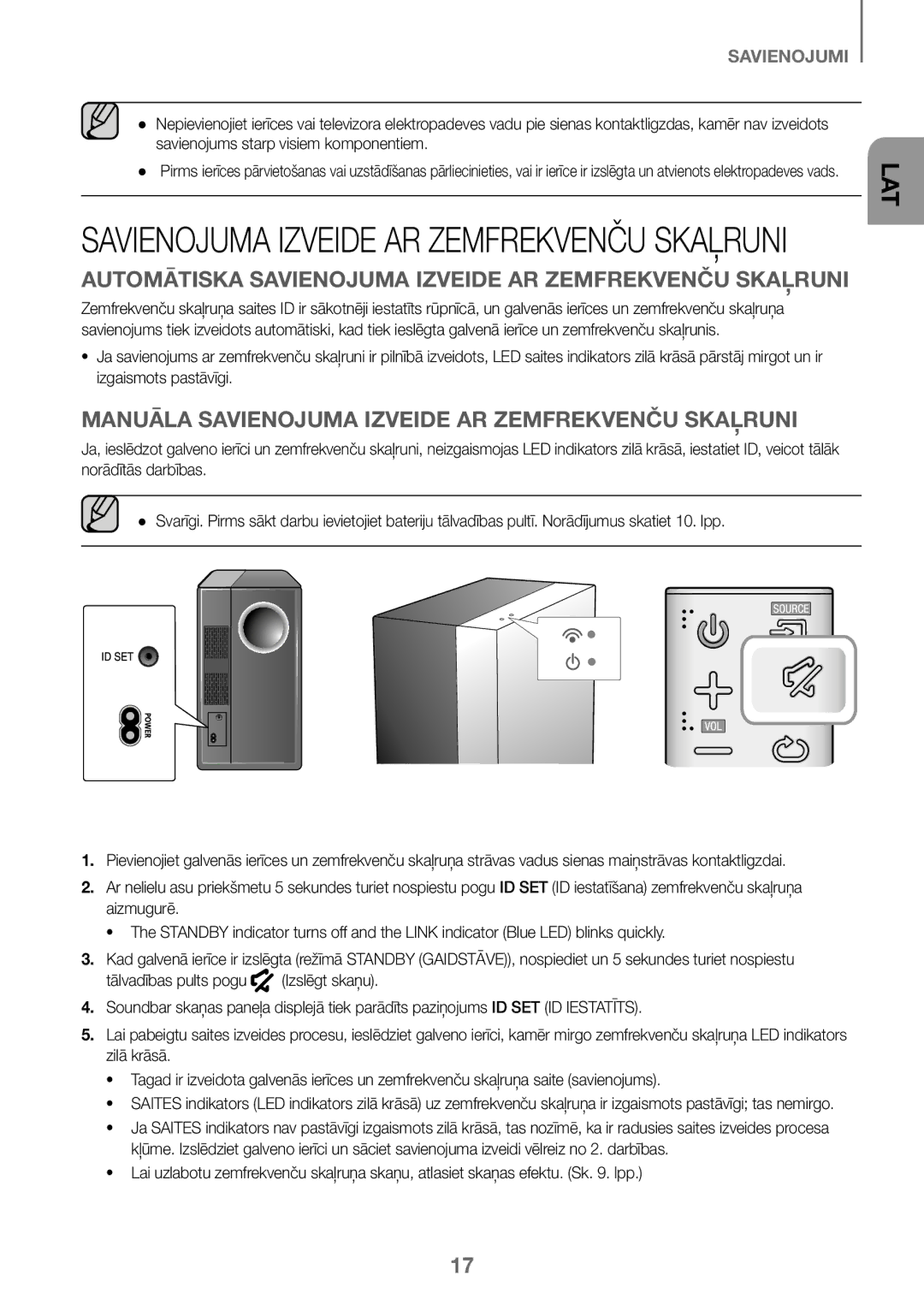 Samsung HW-K450/ZF, HW-K450/EN, HW-J450/EN, HW-J450/ZF manual Savienojuma Izveide AR Zemfrekvenču Skaļruni 