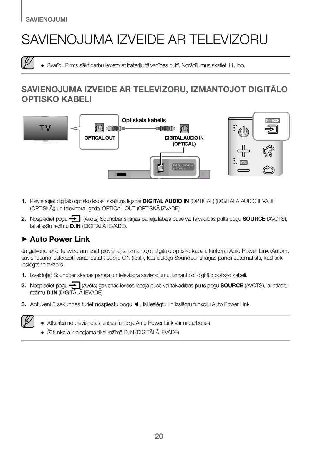 Samsung HW-J450/ZF, HW-K450/EN, HW-J450/EN, HW-K450/ZF manual Savienojuma Izveide AR Televizoru 