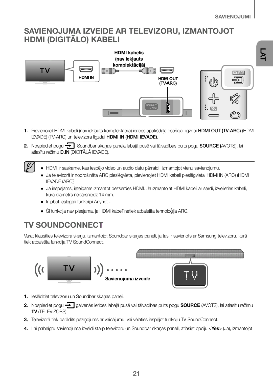 Samsung HW-K450/ZF, HW-K450/EN, HW-J450/EN, HW-J450/ZF manual Savienojuma izveide, TV Televizors 