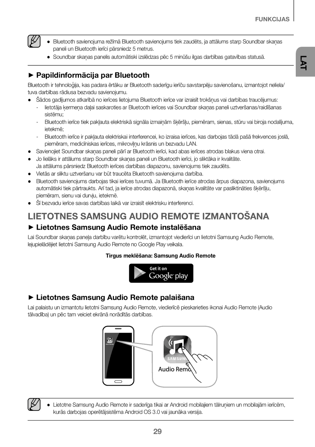 Samsung HW-K450/ZF, HW-K450/EN, HW-J450/EN ++Papildinformācija par Bluetooth, ++Lietotnes Samsung Audio Remote palaišana 