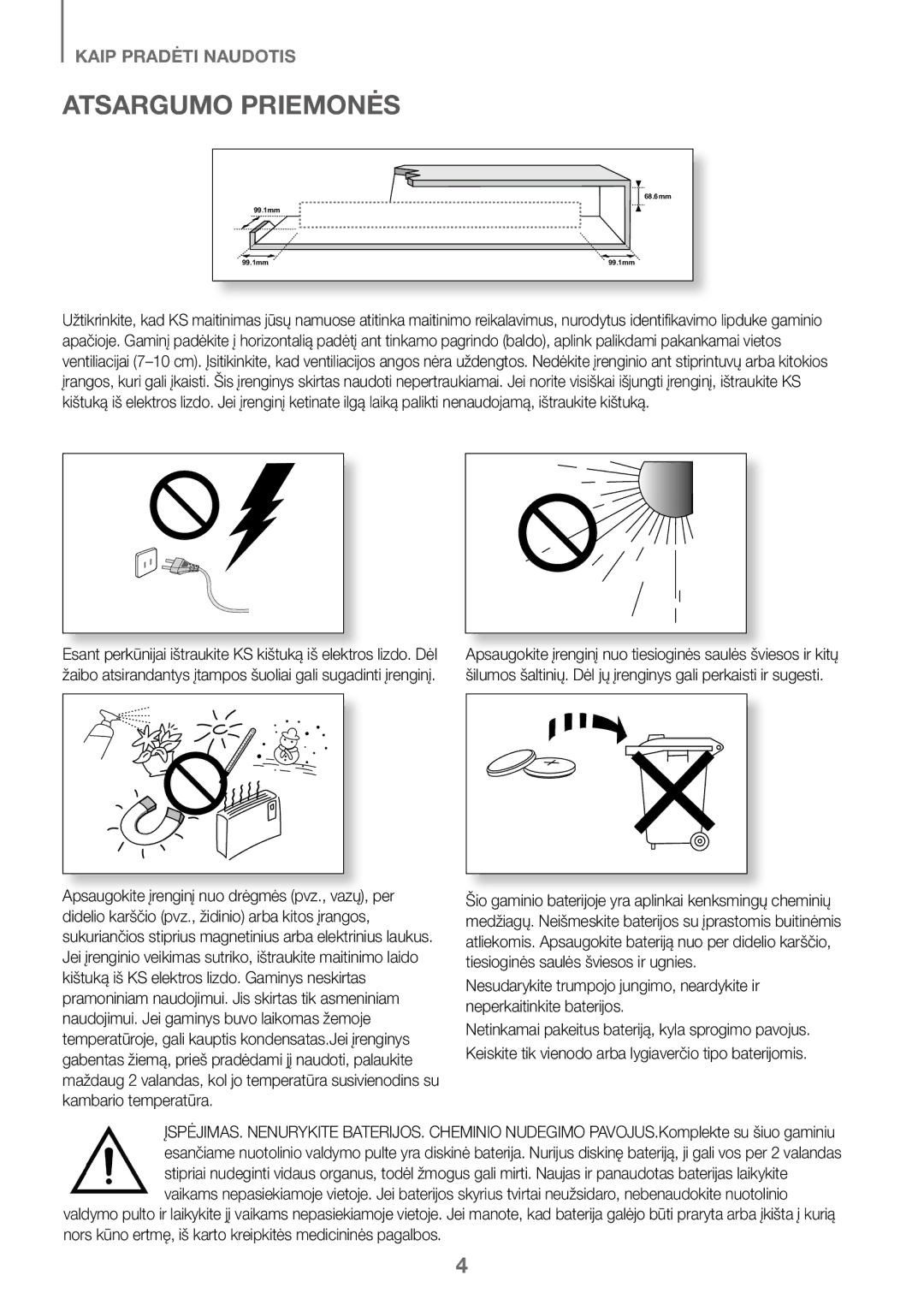 Samsung HW-K450/ZF, HW-K450/EN, HW-J450/EN, HW-J450/ZF manual Atsargumo Priemonės 