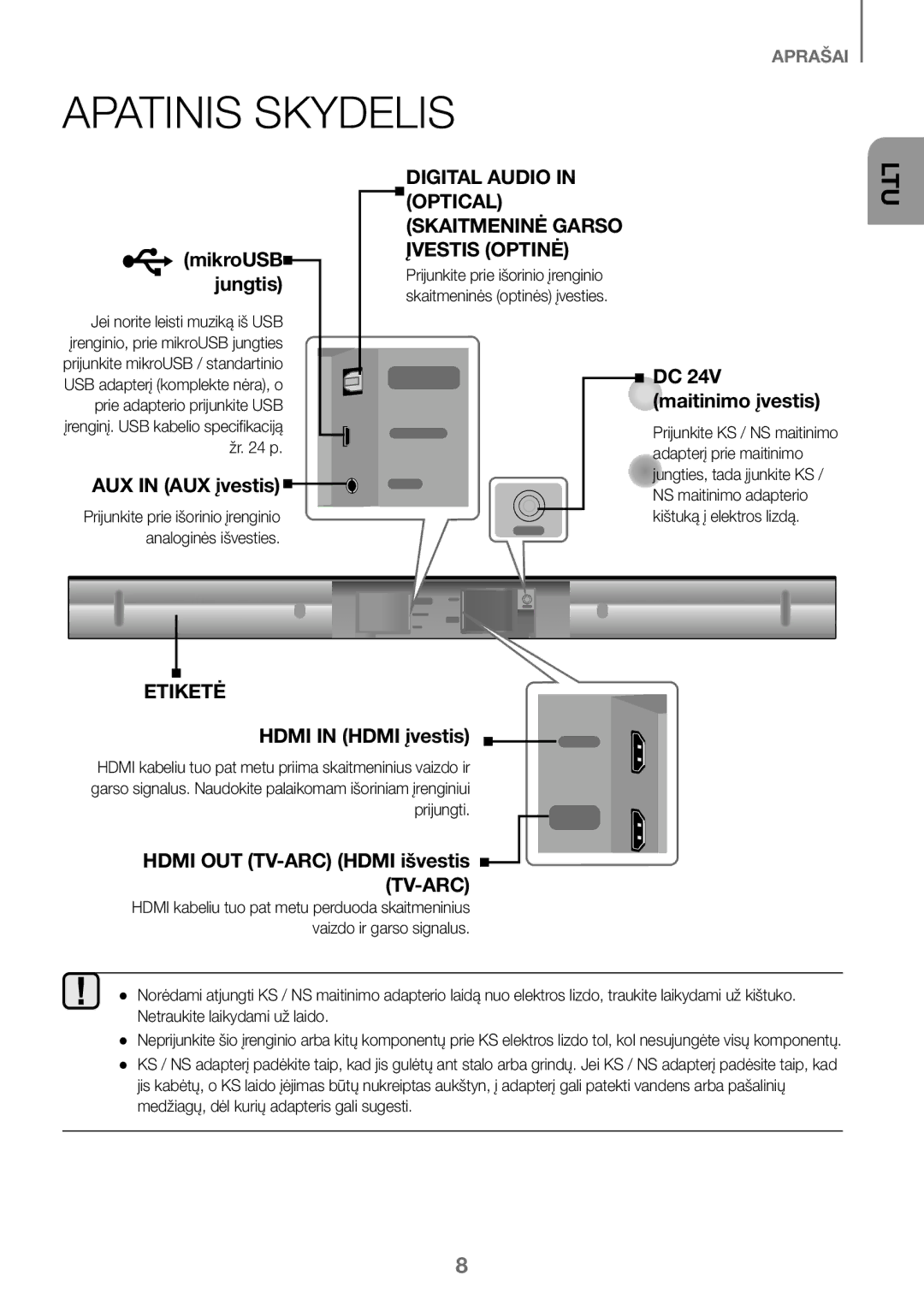 Samsung HW-K450/ZF, HW-K450/EN, HW-J450/EN, HW-J450/ZF manual Apatinis Skydelis 