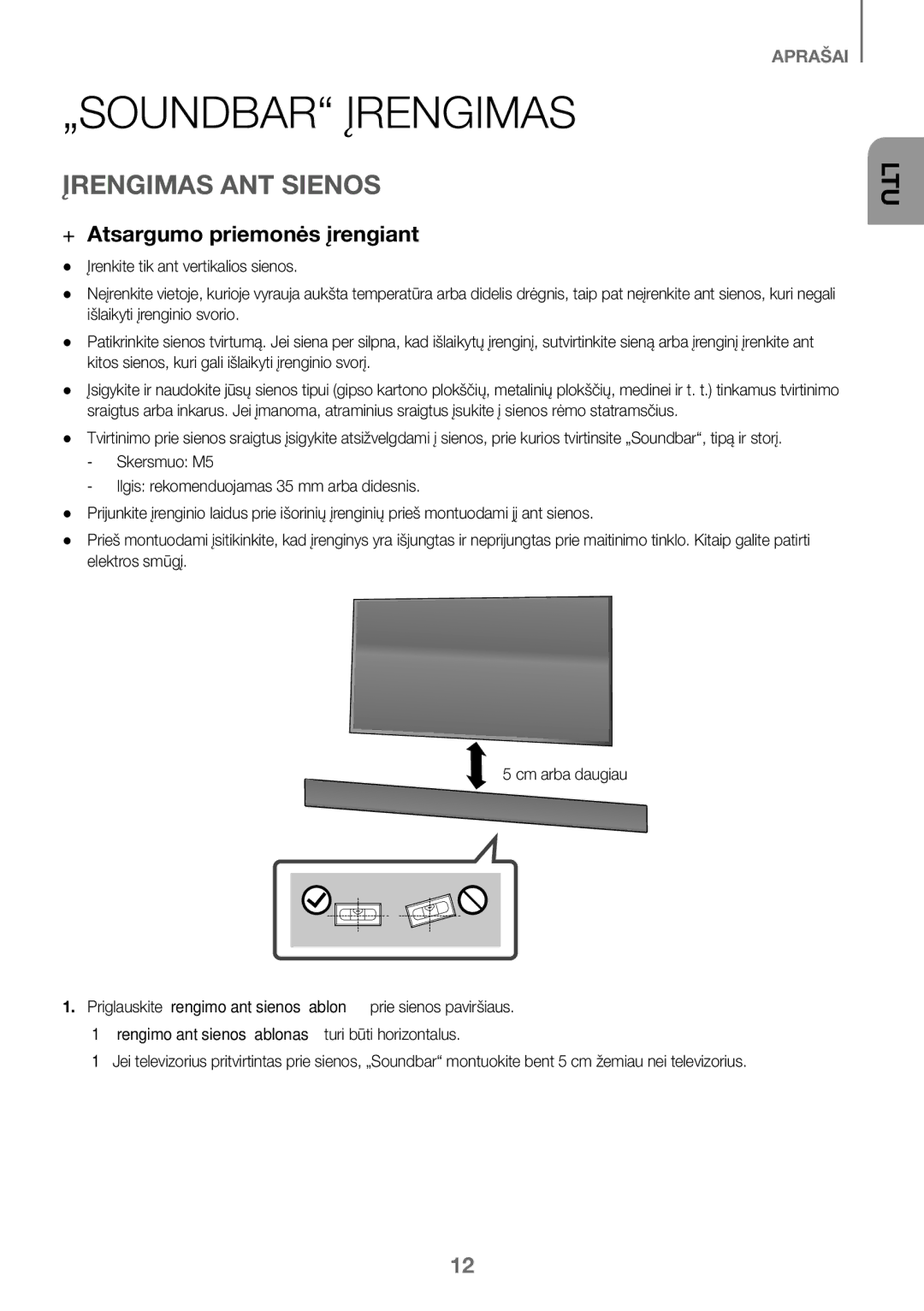 Samsung HW-K450/ZF, HW-K450/EN, HW-J450/EN manual „SOUNDBAR Įrengimas, Įrengimas ANT Sienos, ++Atsargumo priemonės įrengiant 