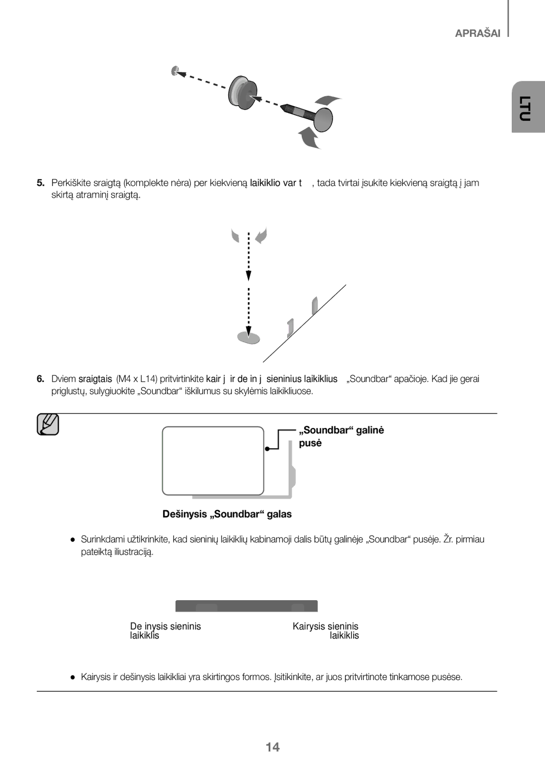 Samsung HW-J450/EN, HW-K450/EN, HW-J450/ZF, HW-K450/ZF manual „Soundbar galinė pusė Dešinysis „Soundbar galas 