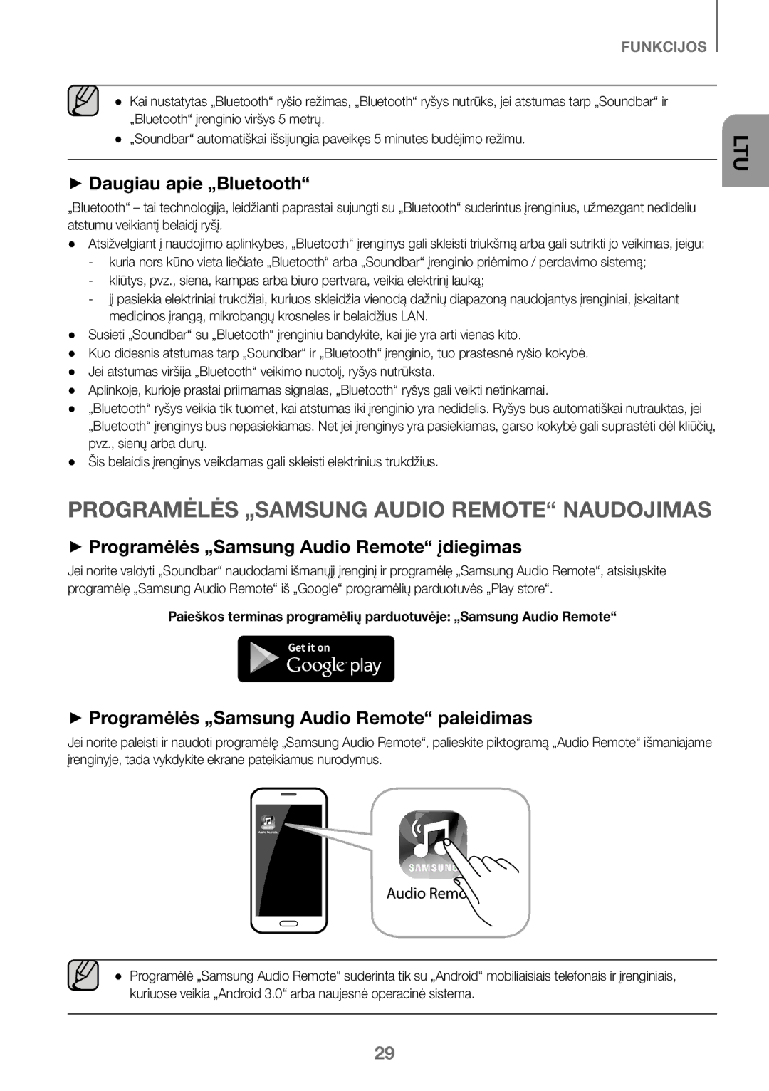 Samsung HW-K450/EN, HW-J450/EN, HW-J450/ZF manual ++Daugiau apie „Bluetooth, ++Programėlės „Samsung Audio Remote paleidimas 