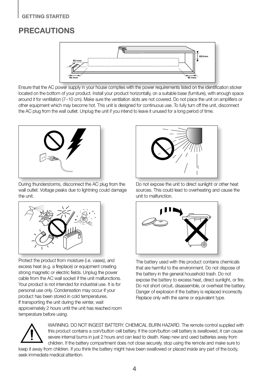 Samsung HW-K450/EN, HW-J450/EN, HW-J450/ZF, HW-K450/ZF manual Precautions 