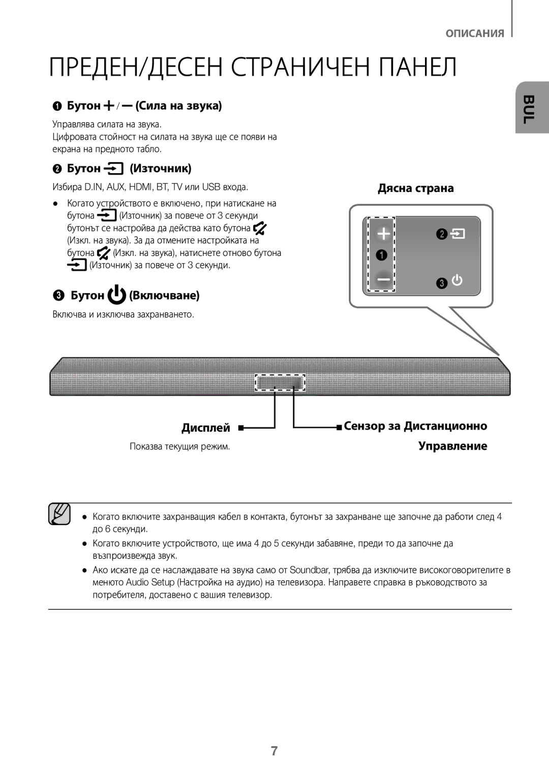 Samsung HW-K450/EN, HW-J450/EN, HW-J450/ZF, HW-K450/ZF manual ПРЕДЕН/ДЕСЕН Страничен Панел 