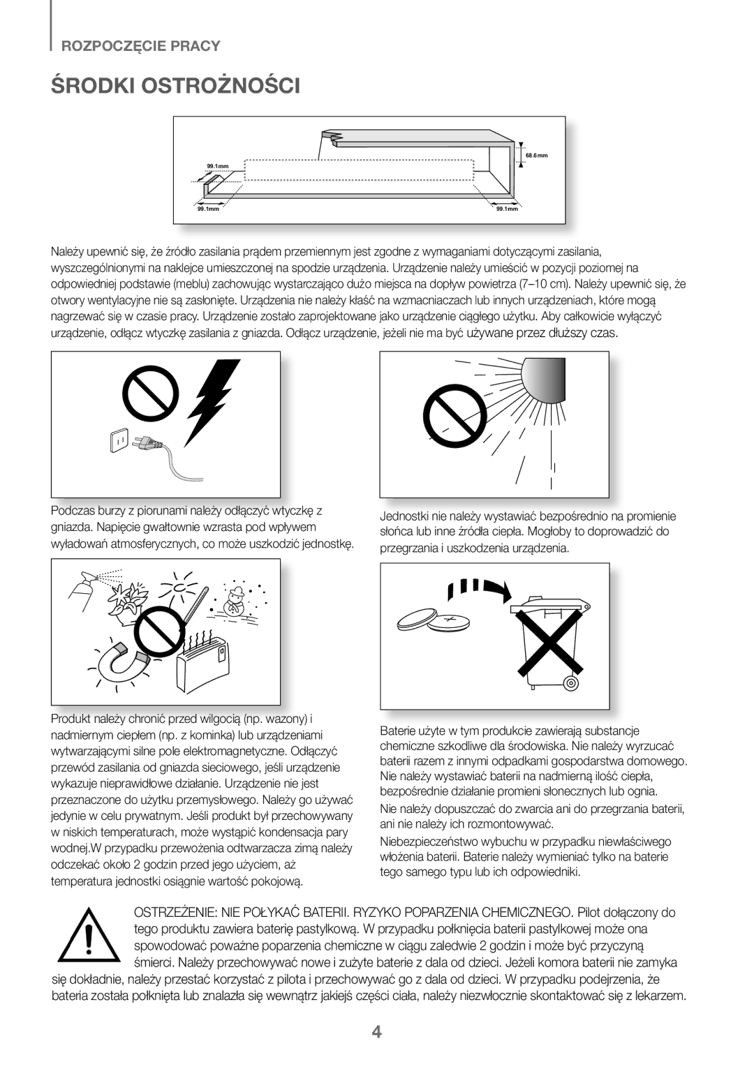 Samsung HW-K450/EN, HW-J450/EN, HW-J450/ZF, HW-K450/ZF manual Środki Ostrożności 