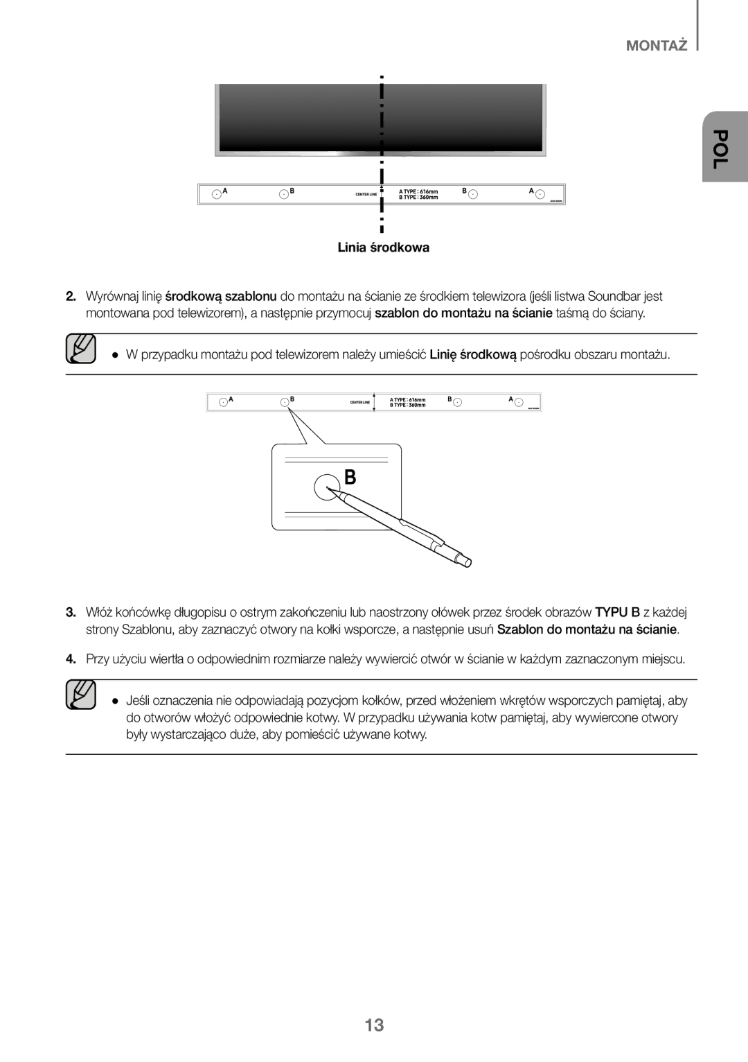 Samsung HW-J450/EN, HW-K450/EN, HW-J450/ZF, HW-K450/ZF manual Linia środkowa 