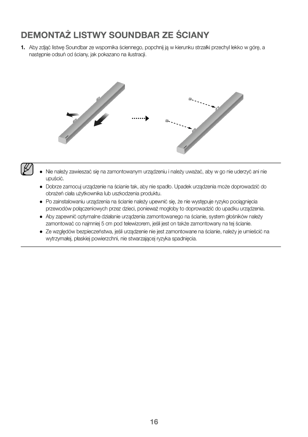 Samsung HW-K450/EN, HW-J450/EN, HW-J450/ZF, HW-K450/ZF manual Demontaż Listwy Soundbar ZE Ściany 