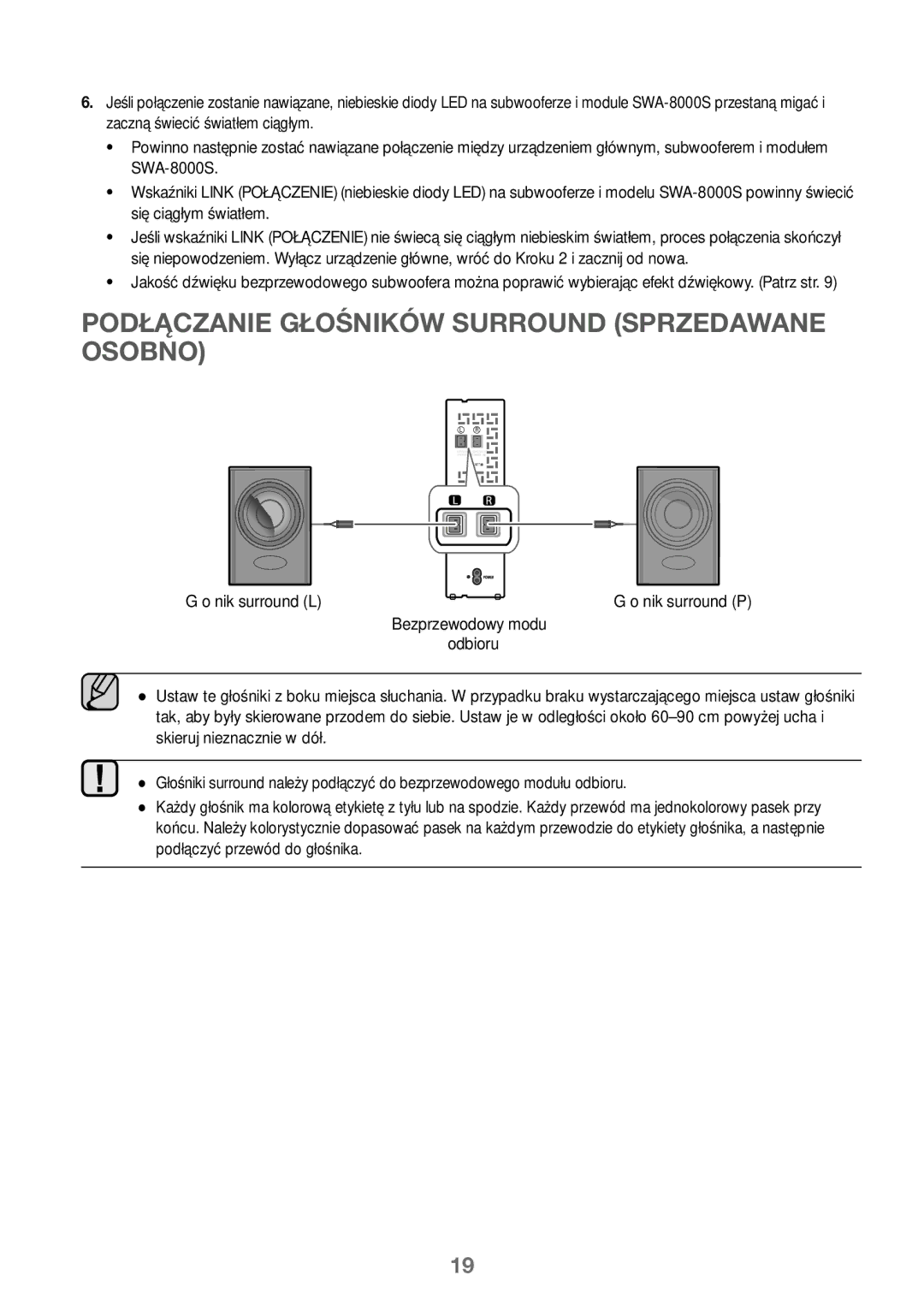 Samsung HW-K450/ZF, HW-K450/EN, HW-J450/EN, HW-J450/ZF Podłączanie Głośników Surround Sprzedawane Osobno, Głośnik surround L 