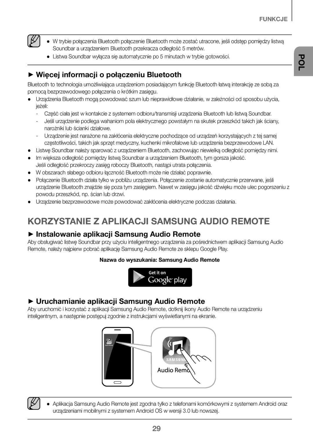 Samsung HW-J450/EN, HW-K450/EN ++Więcej informacji o połączeniu Bluetooth, ++Uruchamianie aplikacji Samsung Audio Remote 