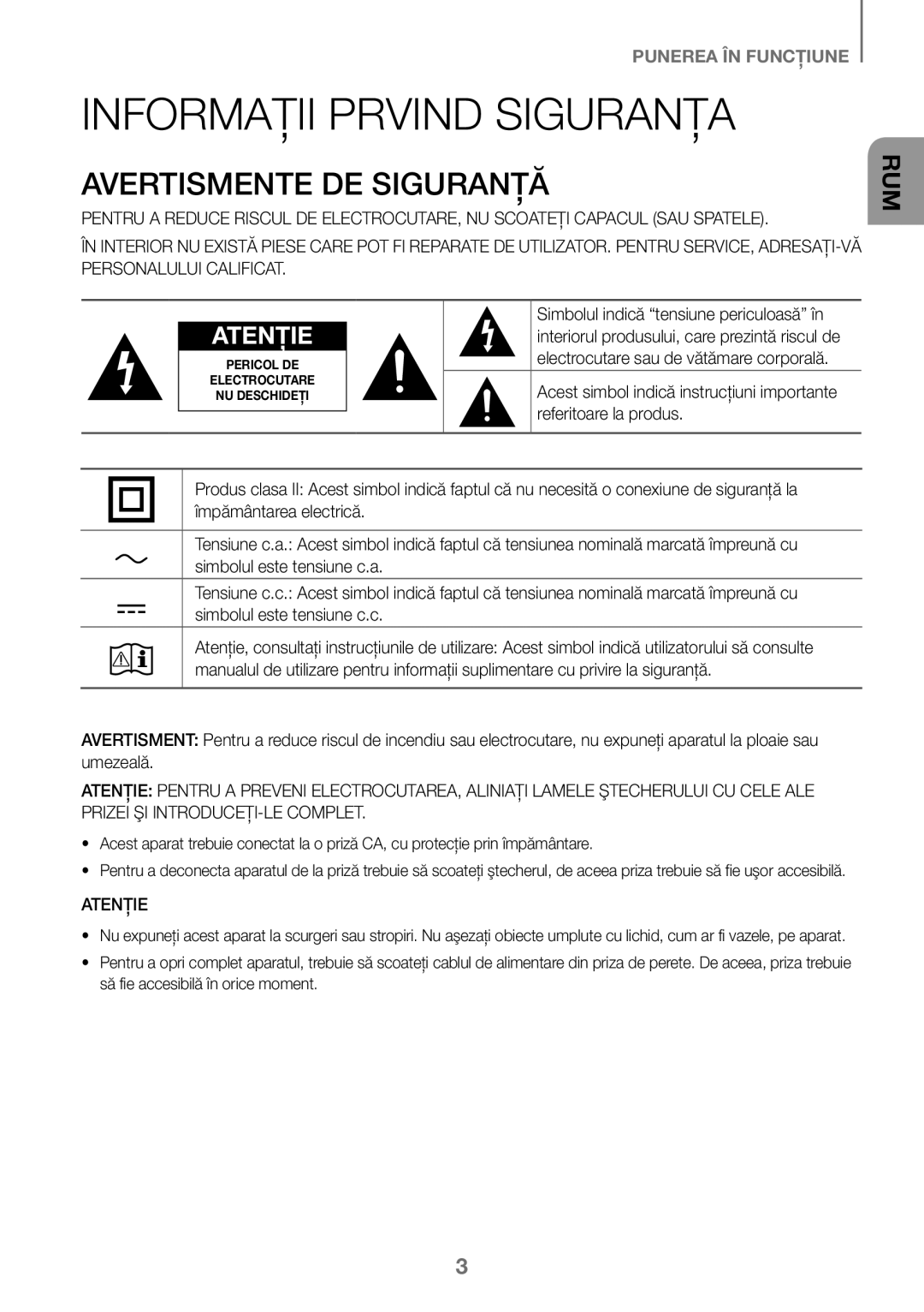 Samsung HW-K450/EN, HW-J450/EN Informaţii Prvind Siguranţa, Simbolul indică tensiune periculoasă în, Referitoare la produs 