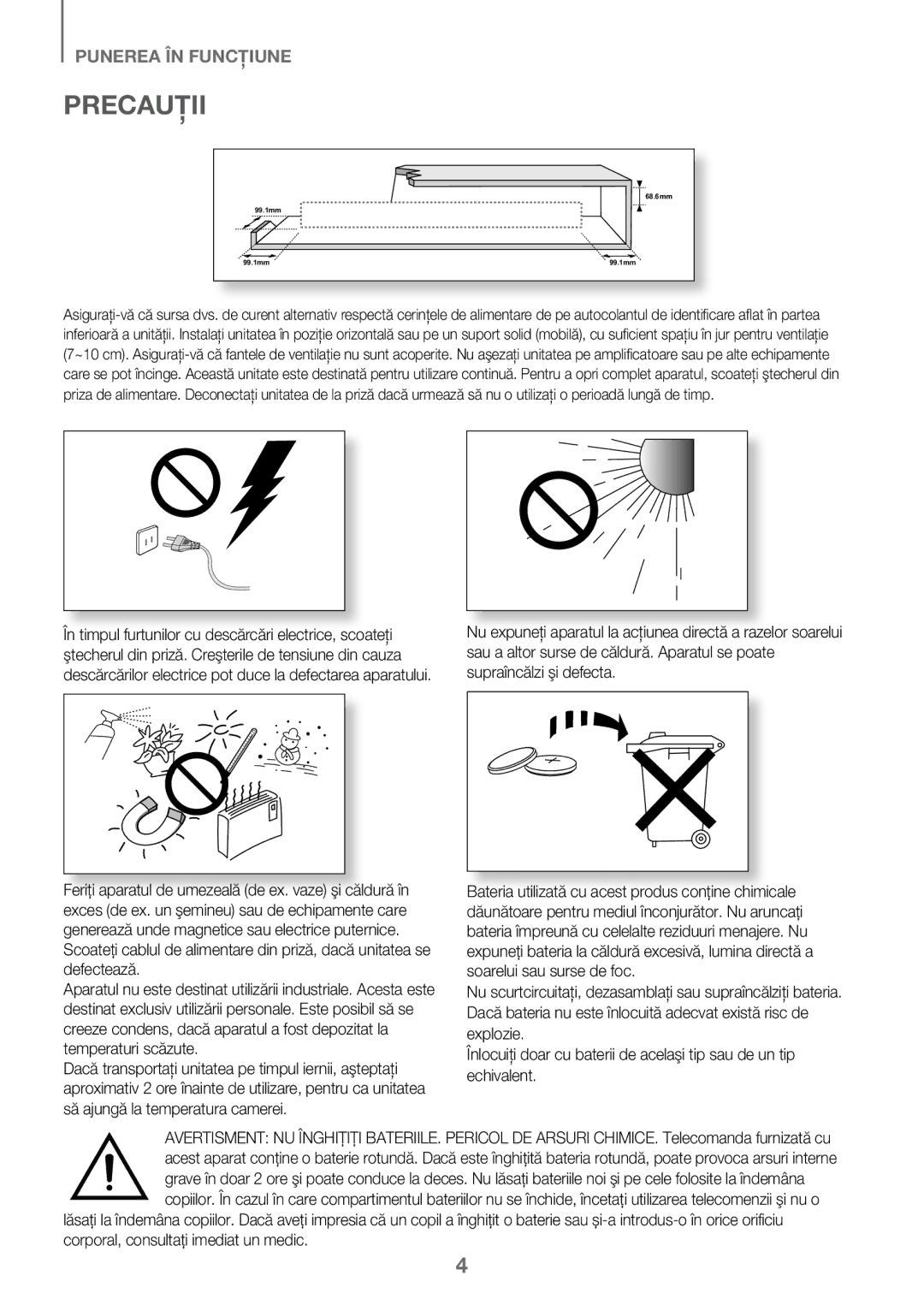 Samsung HW-J450/EN, HW-K450/EN, HW-J450/ZF, HW-K450/ZF manual Precauţii, Corporal, consultaţi imediat un medic 