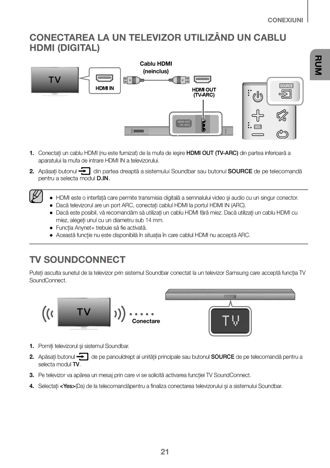 Samsung HW-J450/ZF, HW-K450/EN, HW-J450/EN, HW-K450/ZF manual Conectarea LA UN Televizor Utilizând UN Cablu Hdmi Digital 