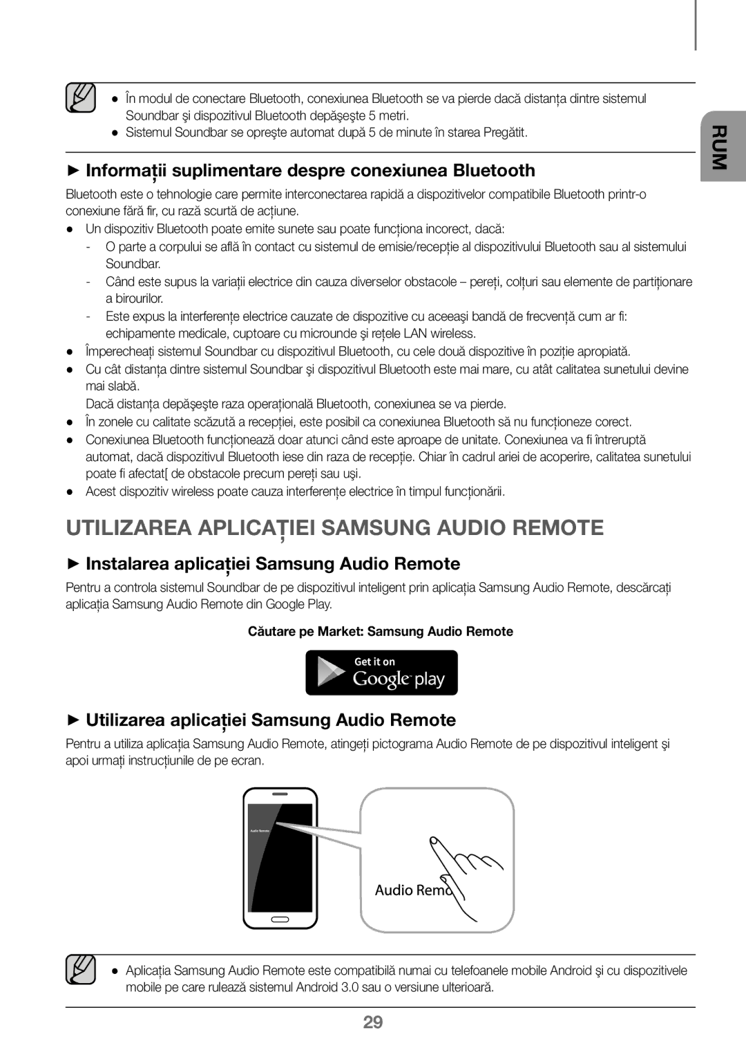 Samsung HW-J450/ZF ++Informaţii suplimentare despre conexiunea Bluetooth, ++Utilizarea aplicaţiei Samsung Audio Remote 