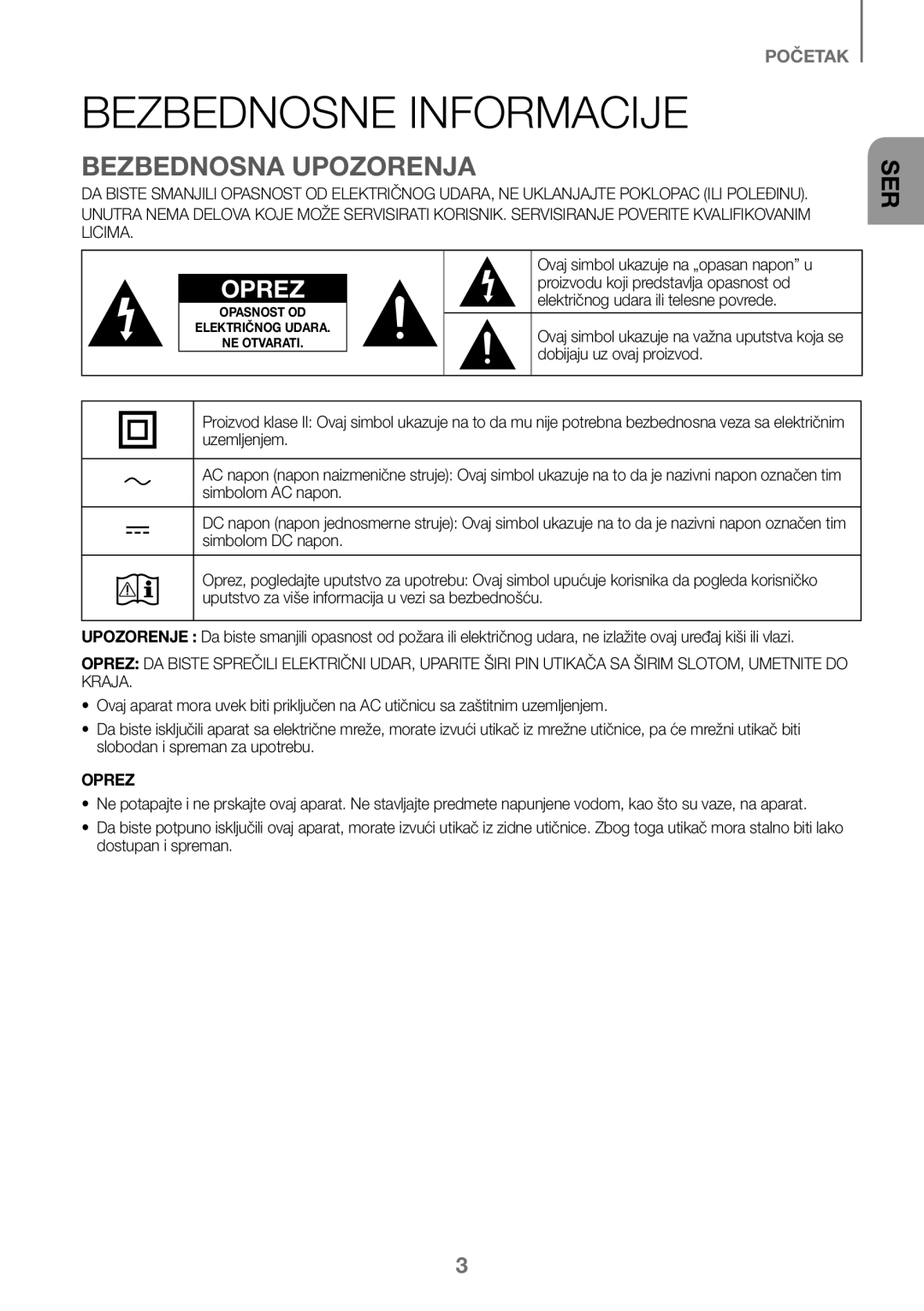 Samsung HW-J450/EN, HW-K450/EN, HW-J450/ZF, HW-K450/ZF manual Bezbednosne Informacije, Bezbednosna Upozorenja 