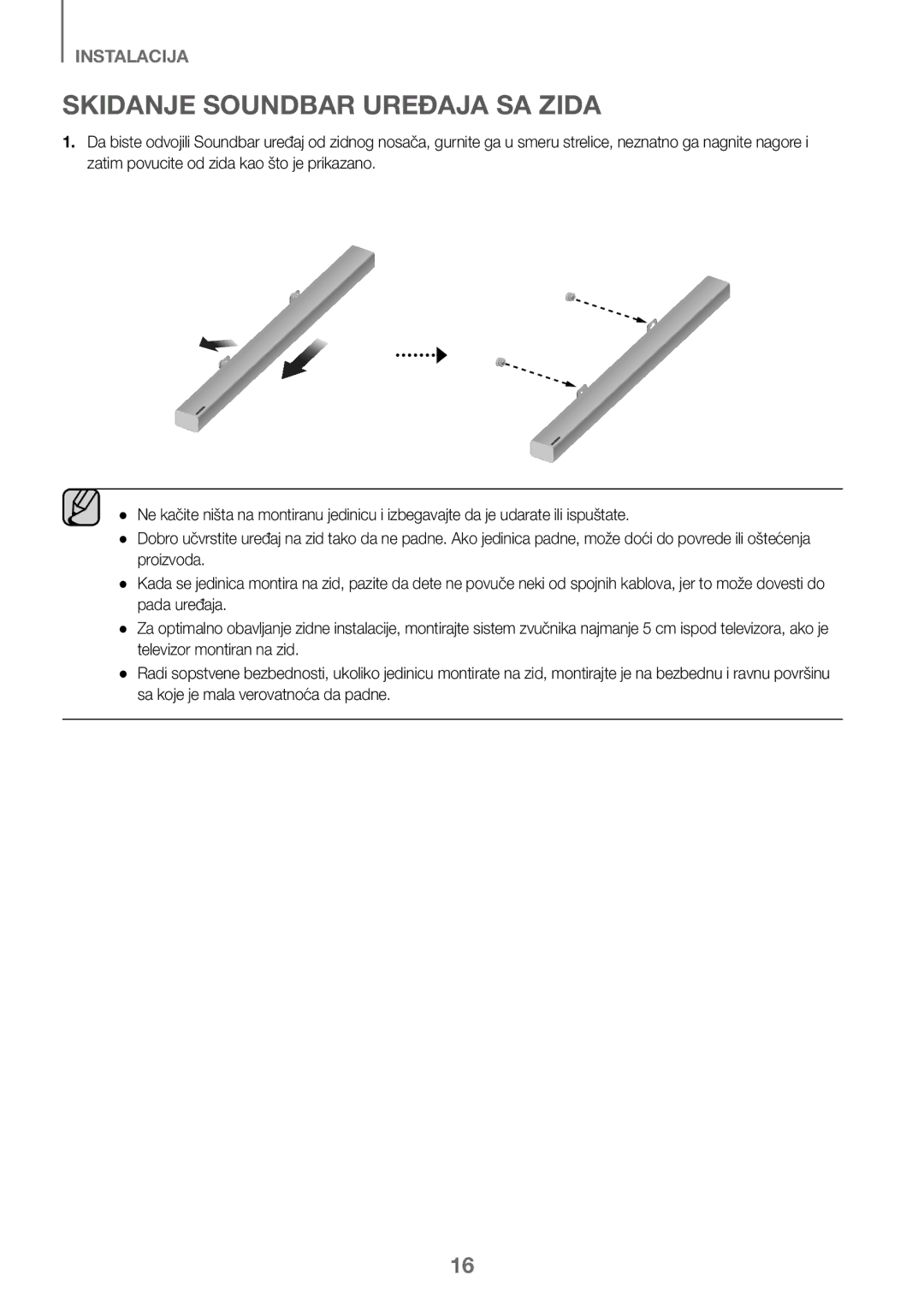 Samsung HW-J450/ZF, HW-K450/EN, HW-J450/EN, HW-K450/ZF manual Skidanje Soundbar Uređaja SA Zida 