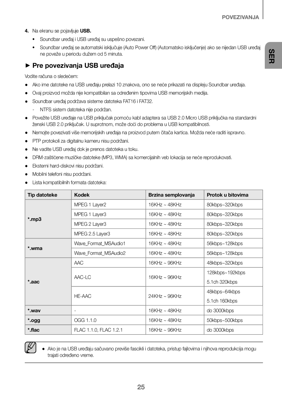 Samsung HW-K450/ZF, HW-K450/EN, HW-J450/EN, HW-J450/ZF manual ++Pre povezivanja USB uređaja, Vodite računa o sledećem 