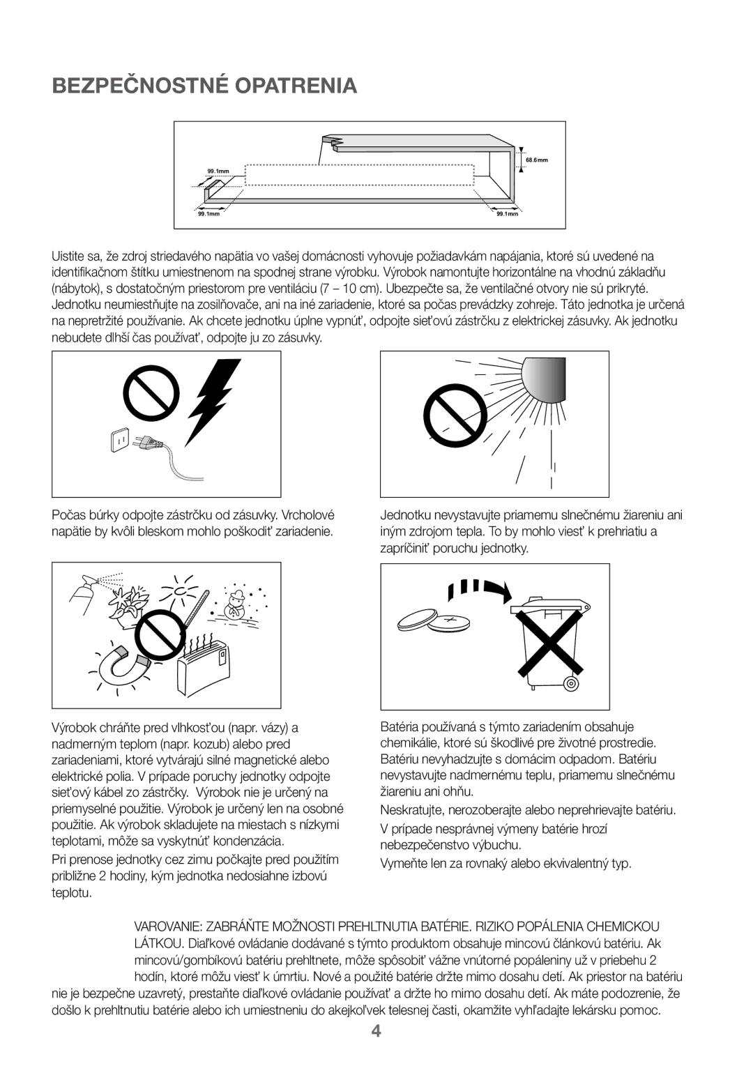 Samsung HW-K450/ZF, HW-K450/EN, HW-J450/EN, HW-J450/ZF manual Bezpečnostné Opatrenia 