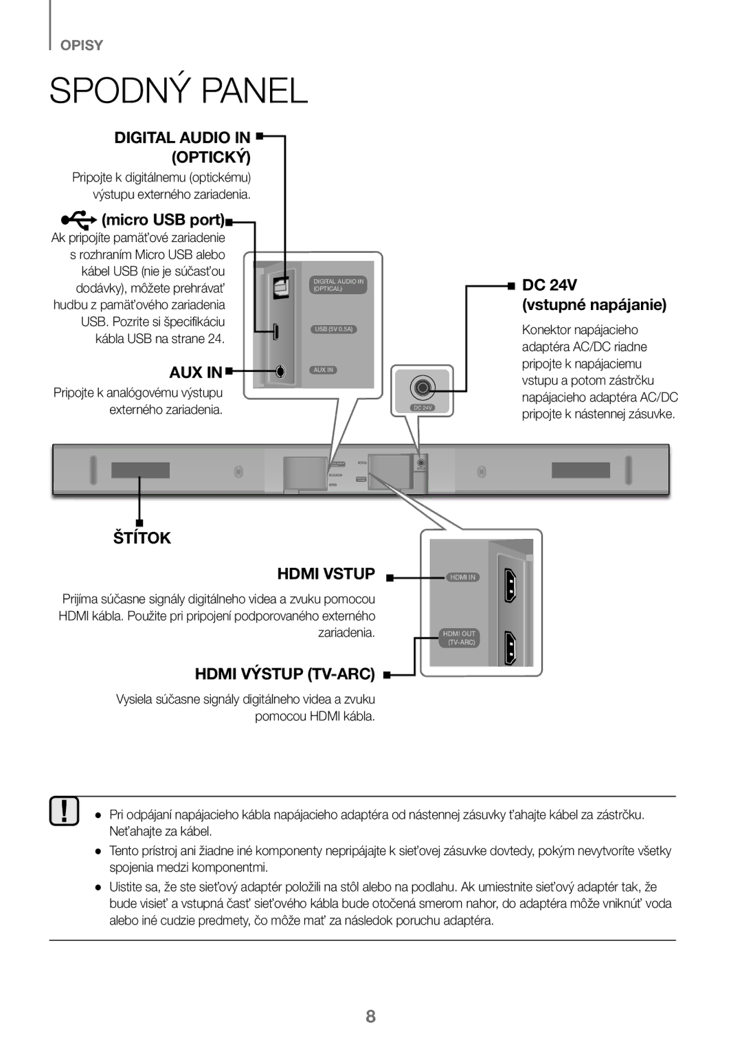 Samsung HW-K450/ZF, HW-K450/EN, HW-J450/EN, HW-J450/ZF manual Spodný Panel, Vstupné napájanie 